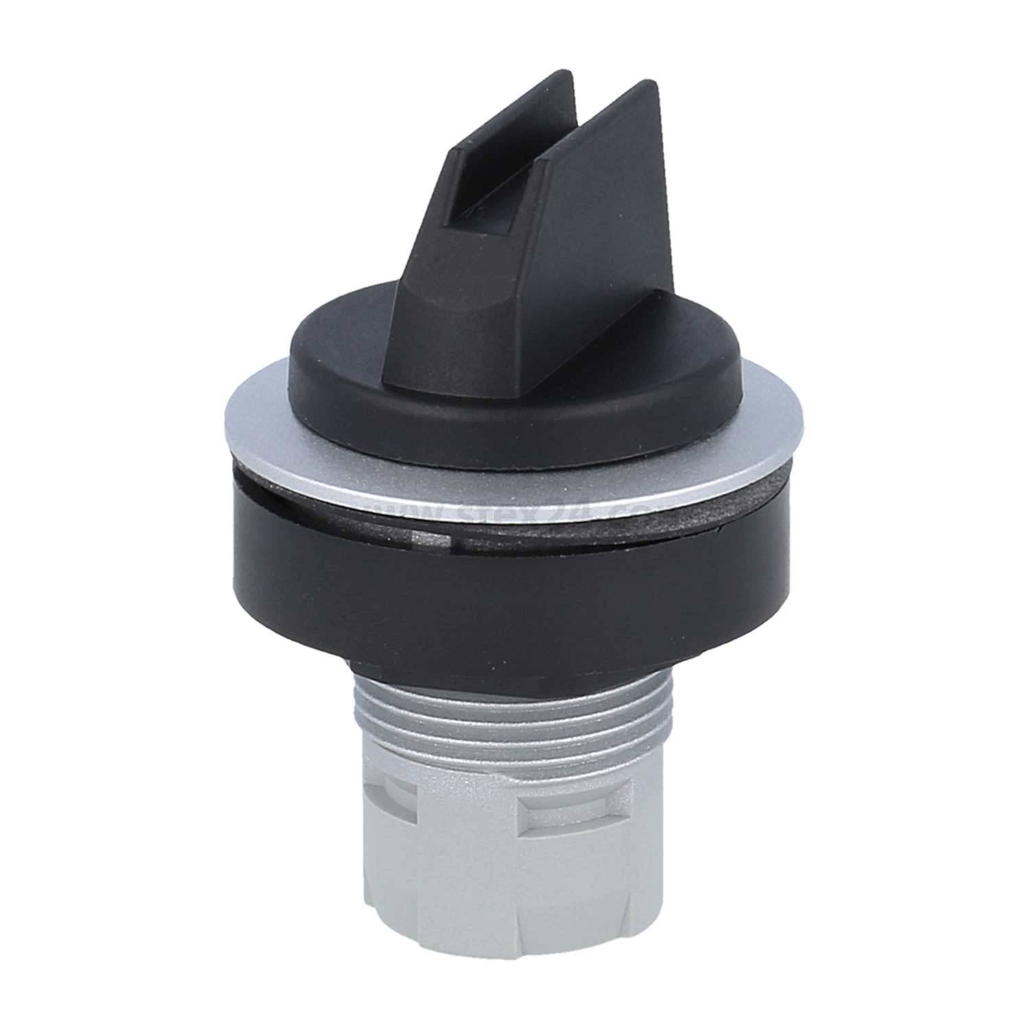 Ein schwarzer und silberner mechanischer Knopf mit einem markanten, flossähnlichen Griff oben, entwickelt für präzise Steuerung.