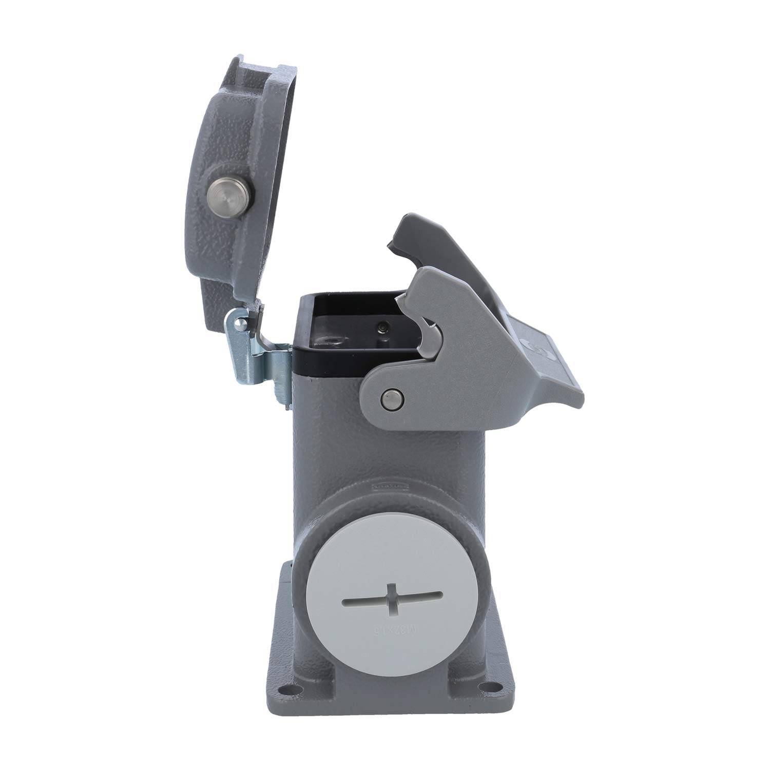 05300102270 HARTING Han 10B Sockelgehäuse hoch, 1xM32 seitlicher Kabelabgang, mit 1 Längsbügel mit Schutzkappe Metall -