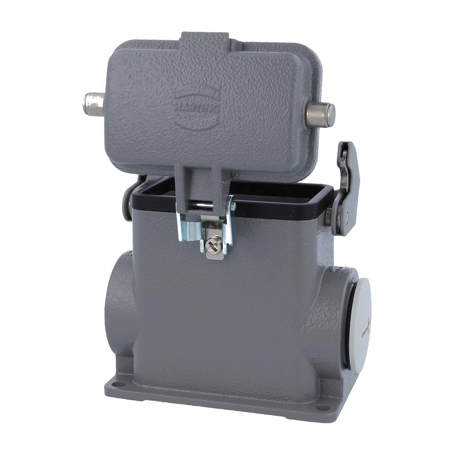 05300102270 HARTING Han 10B Sockelgehäuse hoch, 1xM32 seitlicher Kabelabgang, mit 1 Längsbügel mit Schutzkappe Metall -