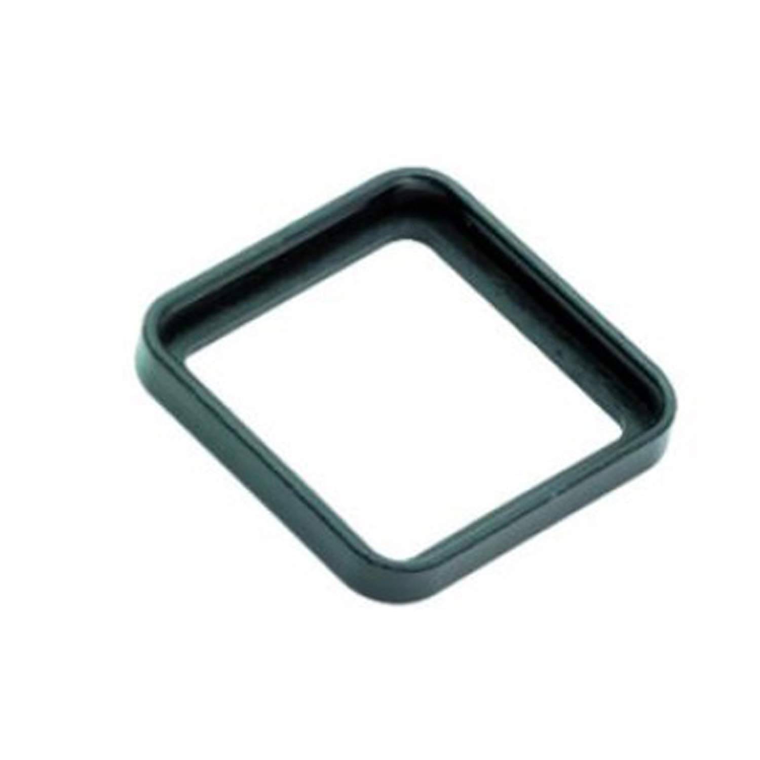 Eine schwarze, dünne, quadratische Dichtung oder Dichtungsscheibe mit abgerundeten Kanten, die häufig in mechanischen oder sanitären Anwendungen zum Abdichten verwendet wird.