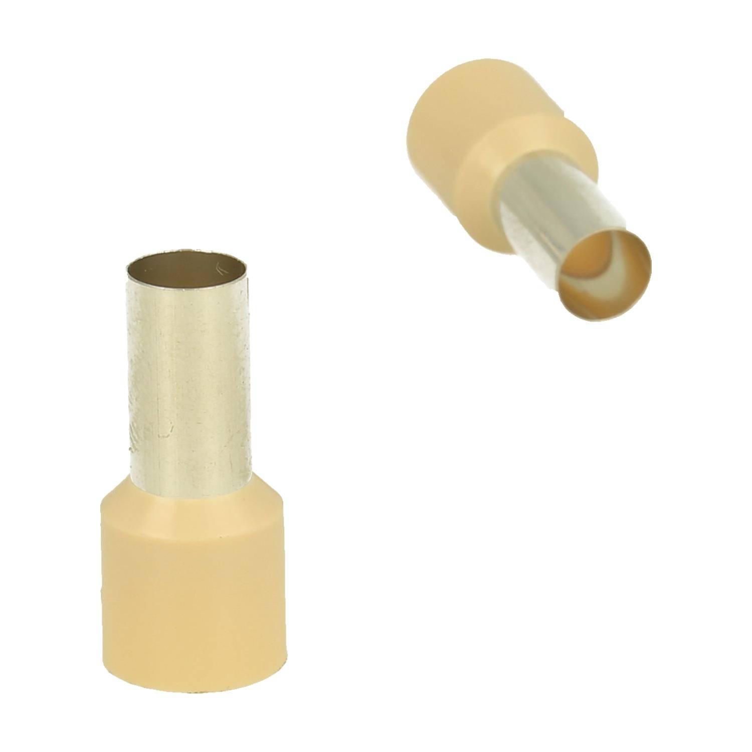 Zwei beige Schaftenden, eines horizontal liegend und das andere senkrecht stehend, beide mit metallischen zylindrischen Abschnitten.