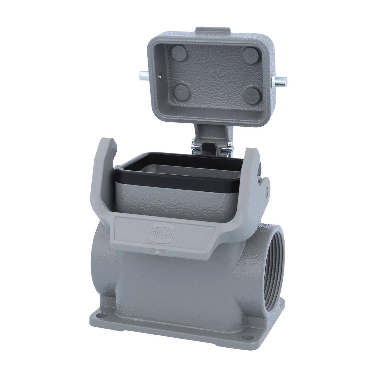 116078 HARTING Han 6B Sockelgehäuse hoch, 2xPG29 seitlicher Kabelabgang, mit 1 Längsbügel mit Schutzkappe Metall -