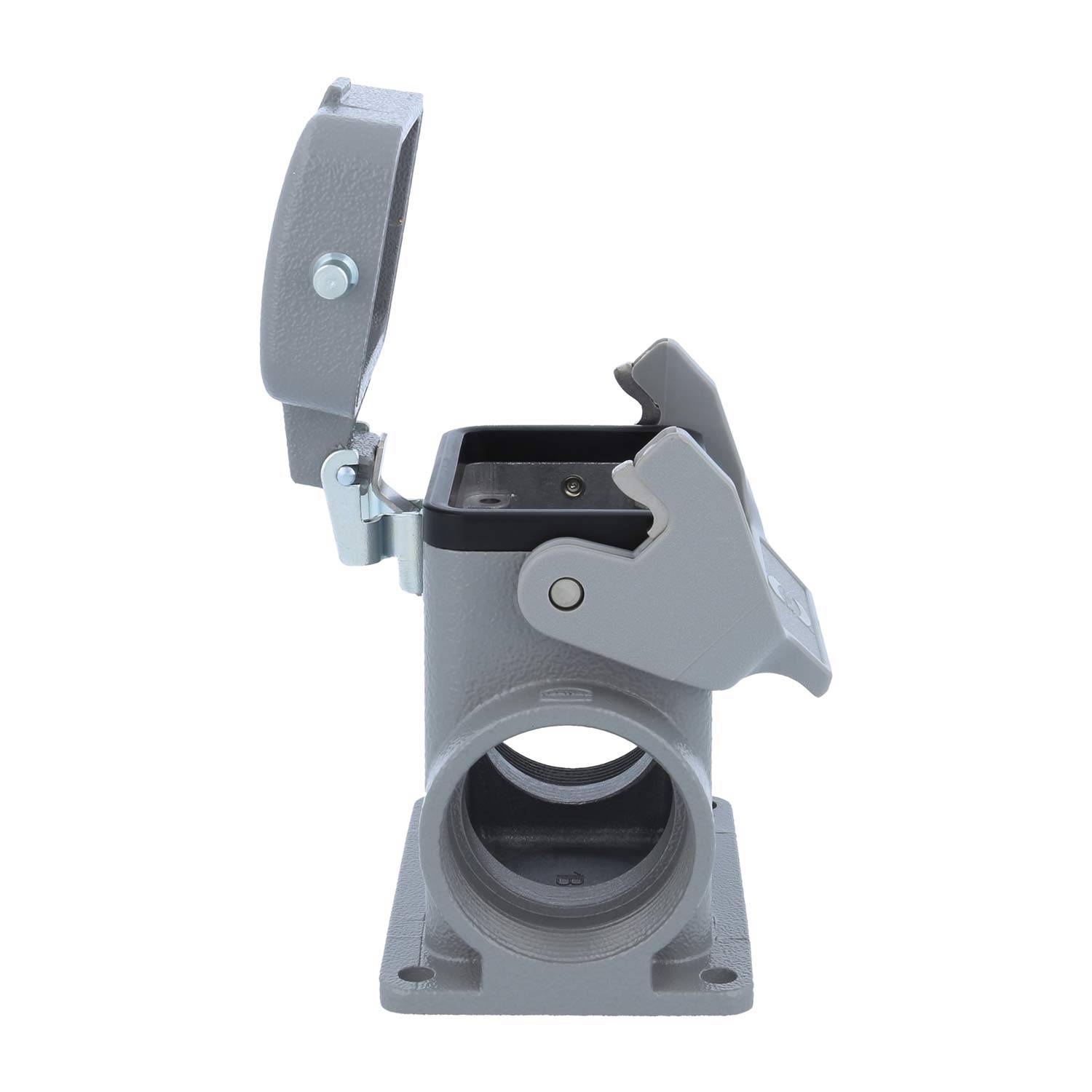 116078 HARTING Han 6B Sockelgehäuse hoch, 2xPG29 seitlicher Kabelabgang, mit 1 Längsbügel mit Schutzkappe Metall -