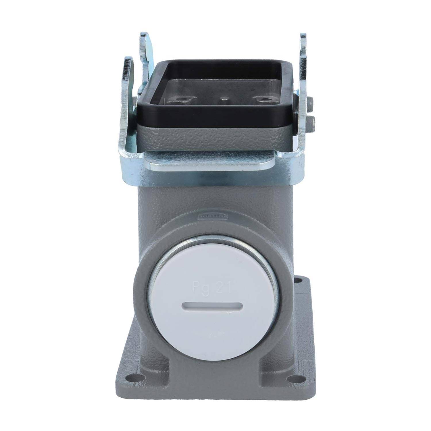 04301100232 HARTING Han 10B Sockelgehäuse hoch, 1xPG21 seitlicher Kabelabgang, mit 2 Querbügeln Verschraubung PG21