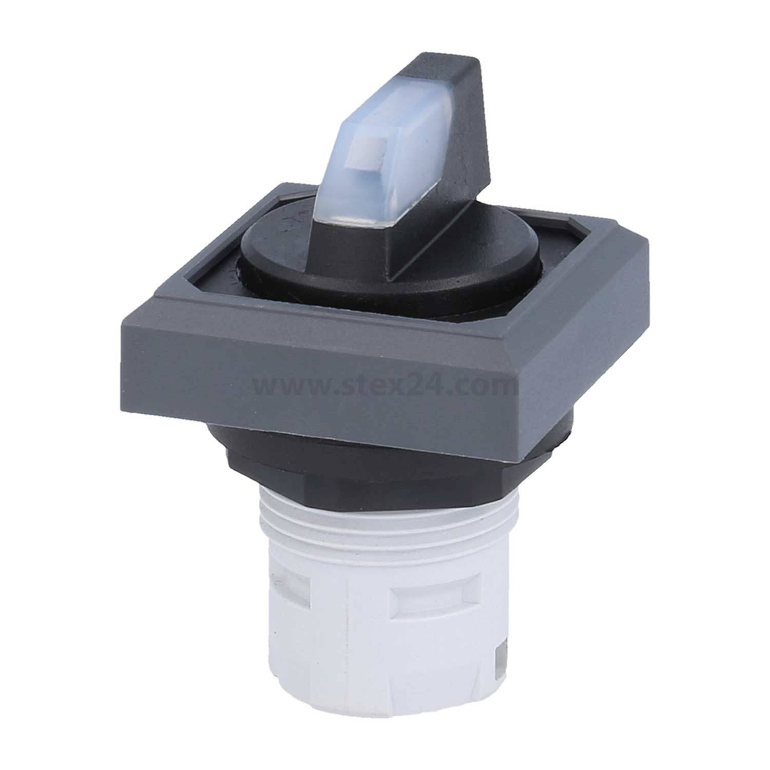 Eine Nahaufnahme eines Drehschalters mit einem grauen und schwarzen Quadratmuster auf einem weißen Gehäuse, der zur Steuerung elektrischer Schaltkreise verwendet wird.