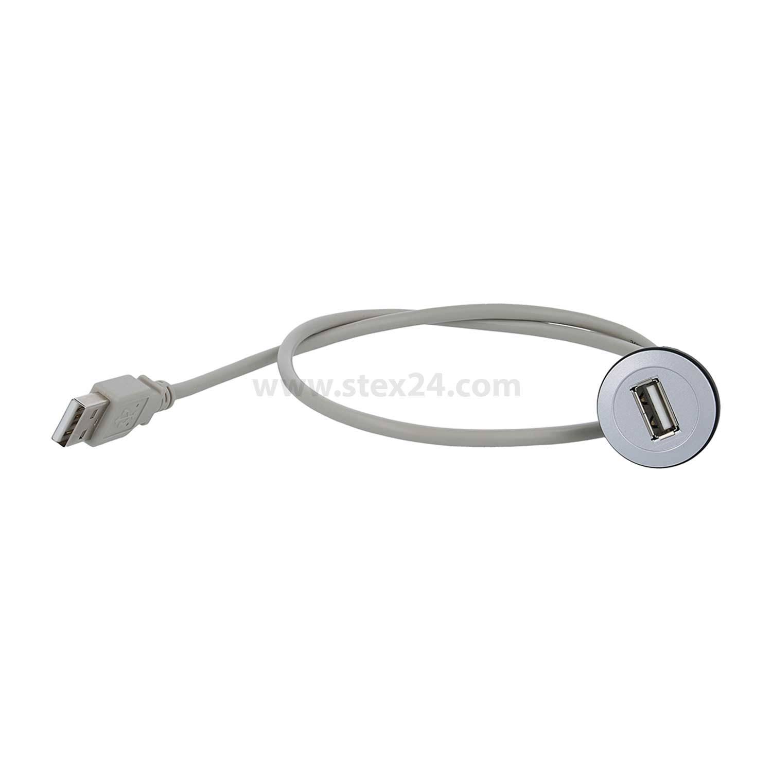 Ein USB-Verlängerungskabel mit einem männlichen Stecker auf der einen Seite und einem weiblichen Anschluss auf der anderen, verwendet zur Verlängerung von USB-Verbindungen.