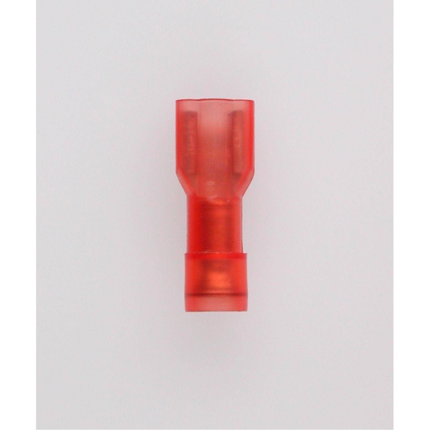 Flachsteckhülsen, Steckgröße 4,8 x 0,8mm vollisoliert, mit Isolationscrimp Querschnitt 0,5mm² - 1,5mm² rot, transparent
