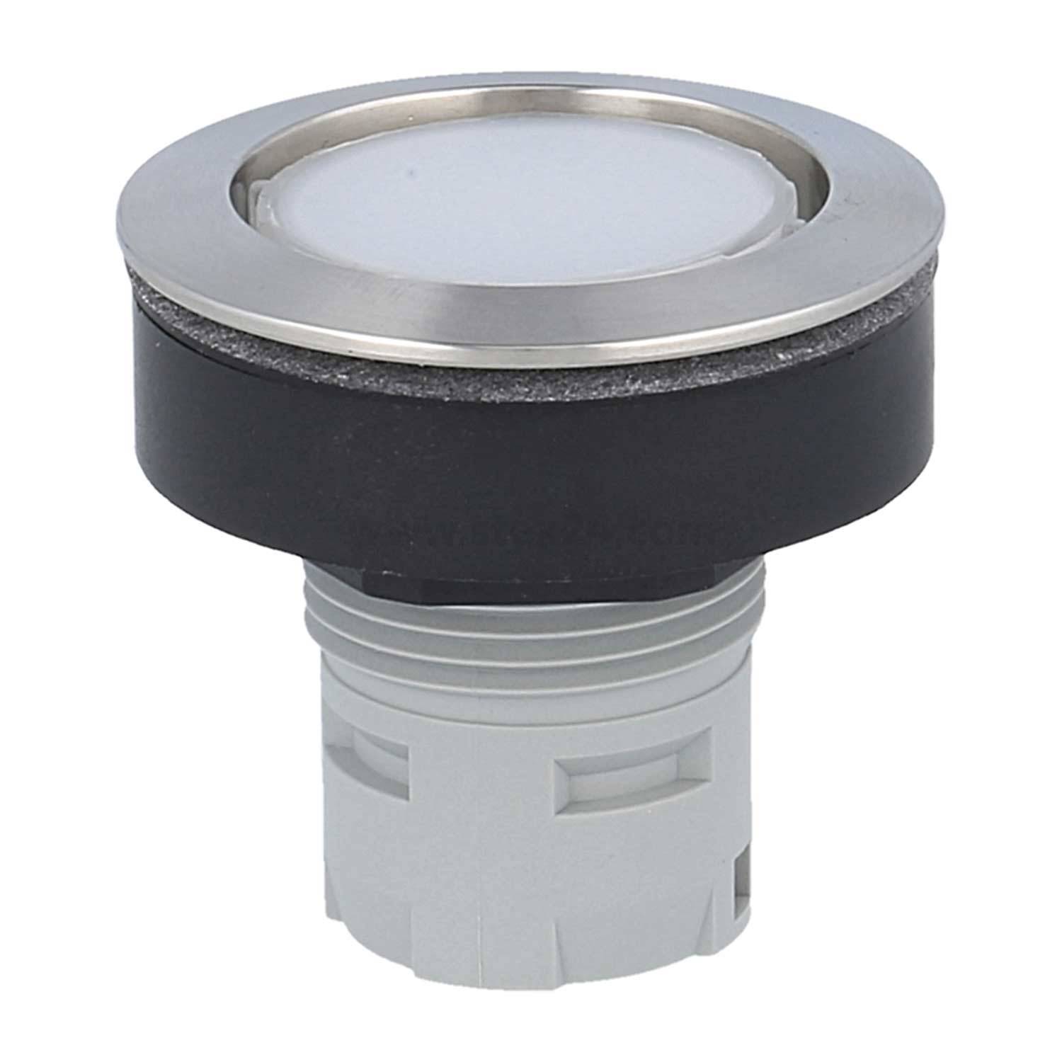 Rundes LED-Bodeneinbauleuchte mit Rahmen aus Edelstahl und mattiertem Glaszentrum, für den Außeneinsatz konzipiert, typischerweise in Gehwegen eingelassen.