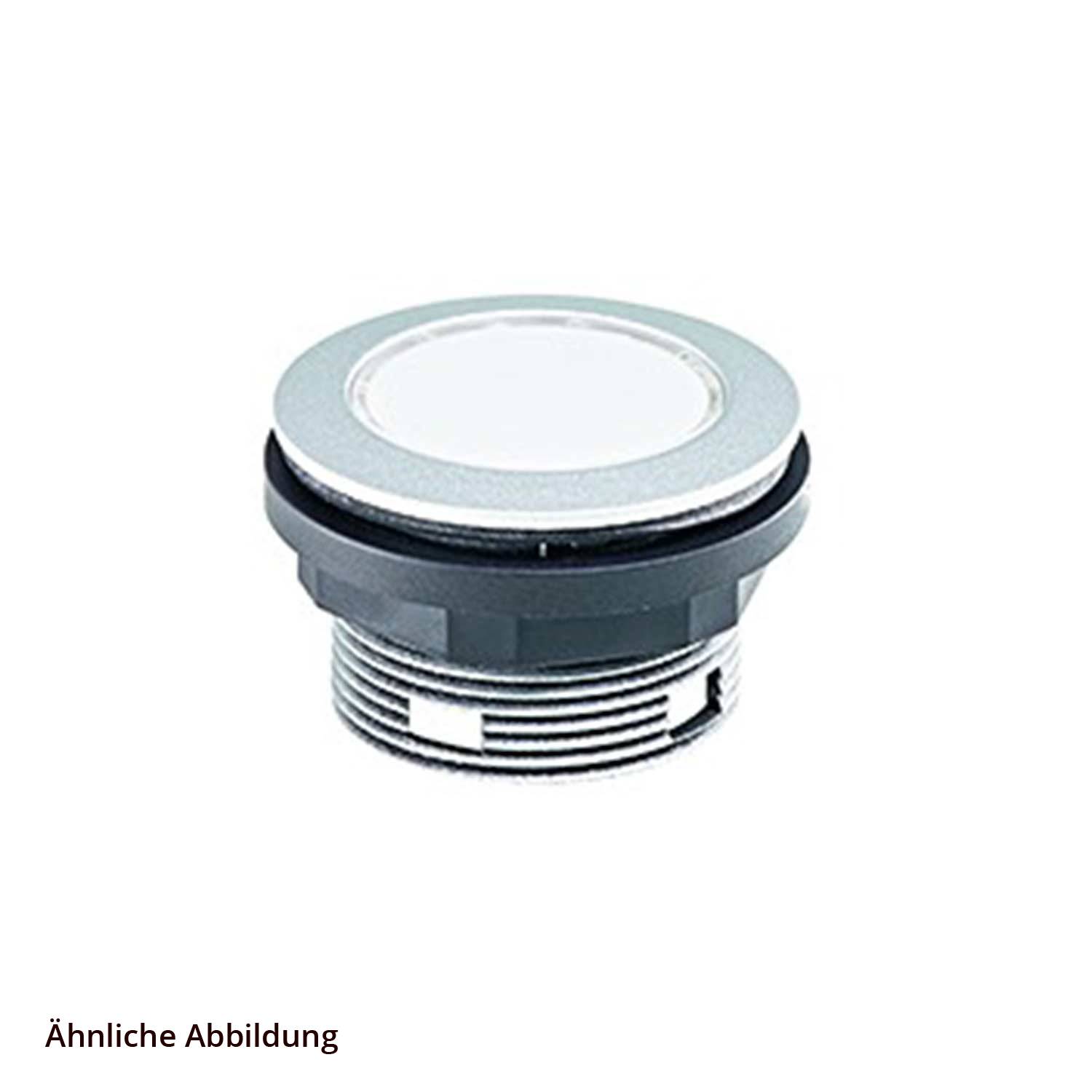 Eine ähnliche Abbildung zeigt eine metallische, runde LED-Leuchte mit Gewindebasis, die sich zum Einbau in Oberflächen eignet.