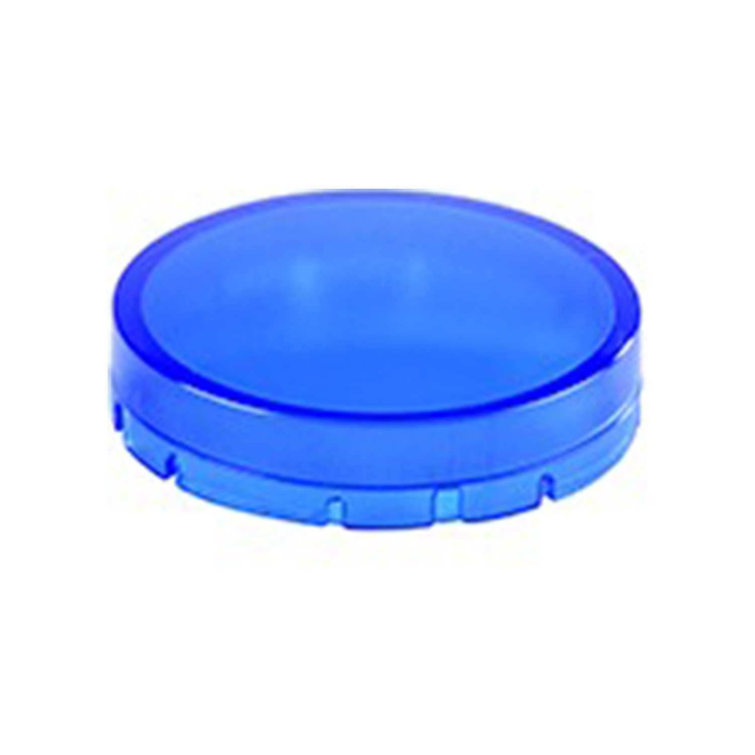 Ein rundes, flaches blaues Objekt mit einer glatten, glänzenden Oberfläche. Es ähnelt einem Behälterdeckel oder einer dekorativen Scheibe.