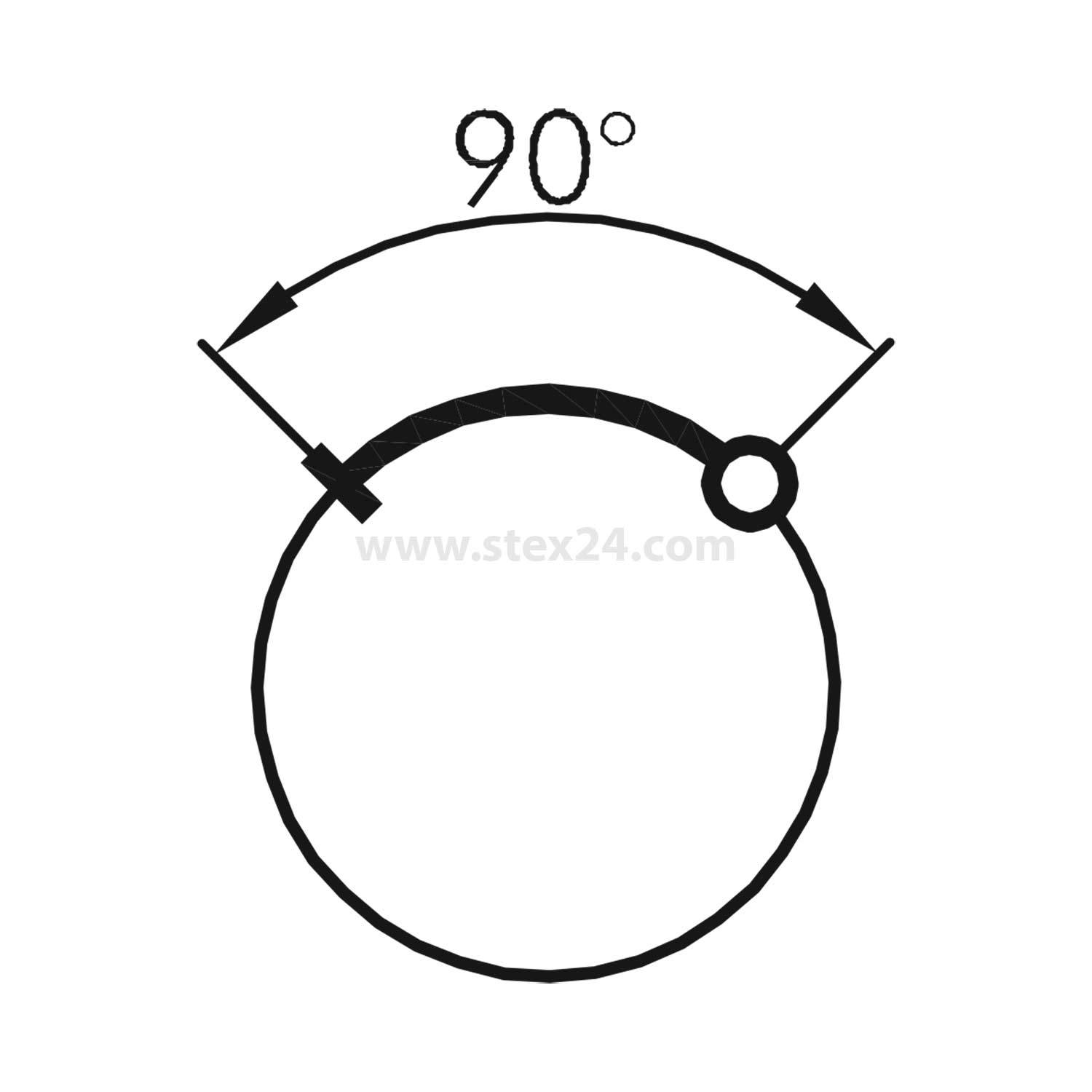 Diagramm eines Kreises mit einem durch Pfeile markierten Bogen, der am Umfang des Kreises einen 90-Grad-Winkel bildet.