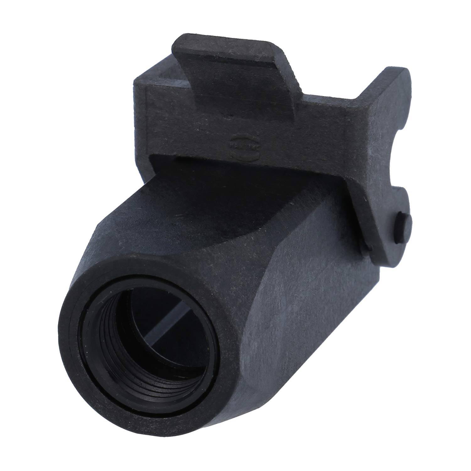 Ein schwarzer Metallvisier für Schusswaffen mit kompaktem, robustem Design, ausgestattet mit einer zylindrischen Linsenöffnung und Montagehalterung.