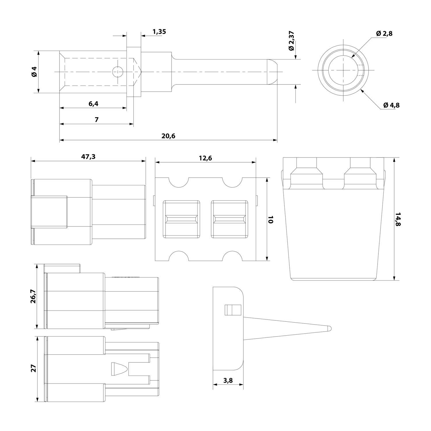 ATP04-4P-KIT01 Amphenol AS-4SM 114 SET-Kabelstecker ATP-Serie Stift, 4-polig, Crimpanschluss Isolationsdurchmesser