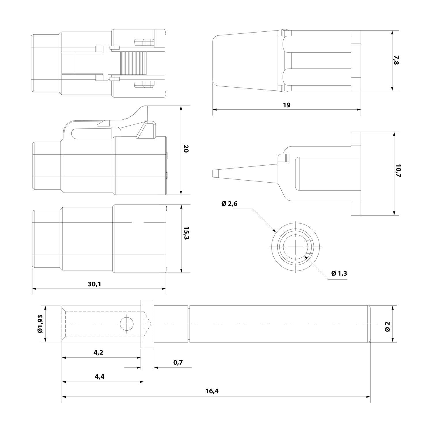ATM06-4S-KIT01 Amphenol AS-4SF 110 SET-Kabeldose ATM-Serie Buchse, 4-polig, Crimpanschluss Isolationsdurchmesser 1,35mm