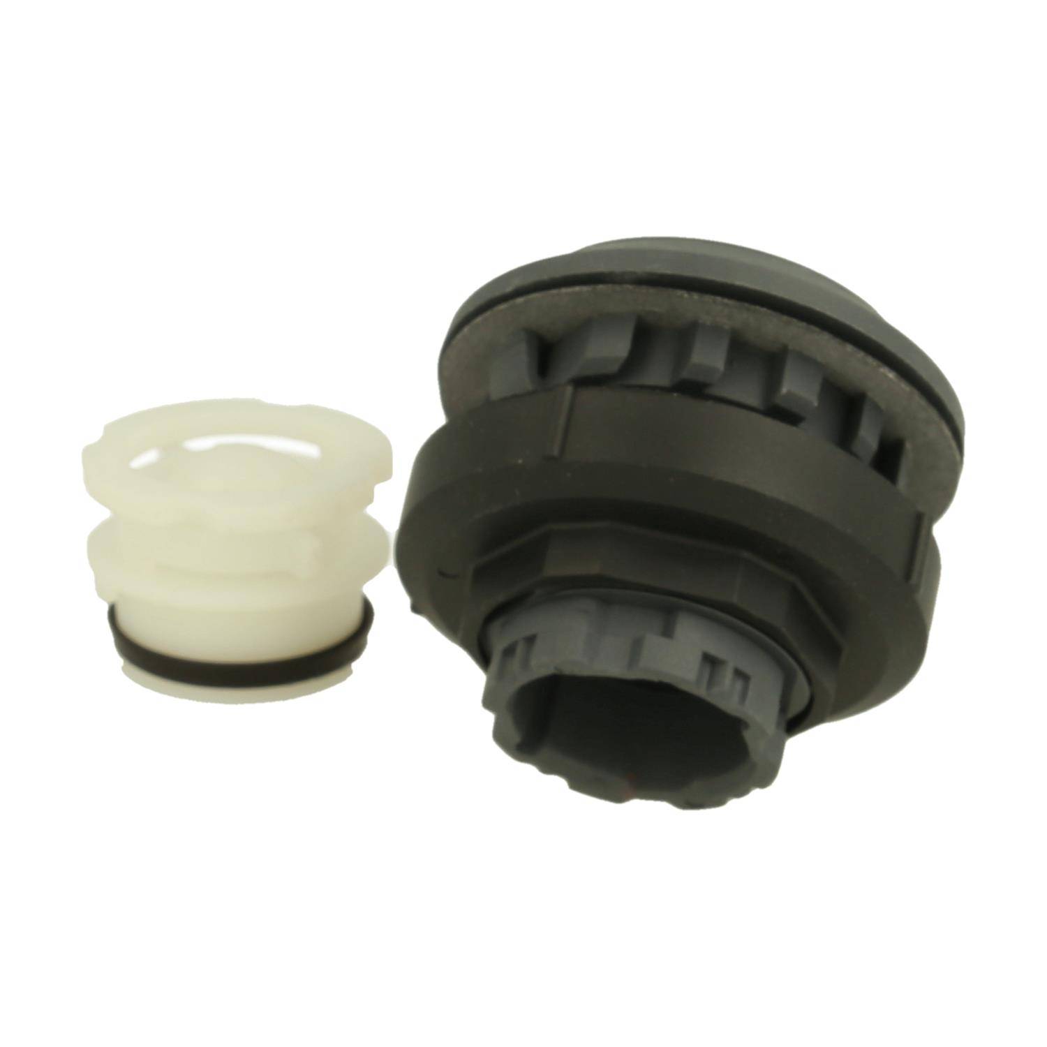 Ein schwarz-weißes Automotive-Ventildichtungsring, der seine zwei Hauptkomponenten zeigt: ein schwarzes Gehäuse und eine weiße Innenkomponente, nebeneinander dargestellt.