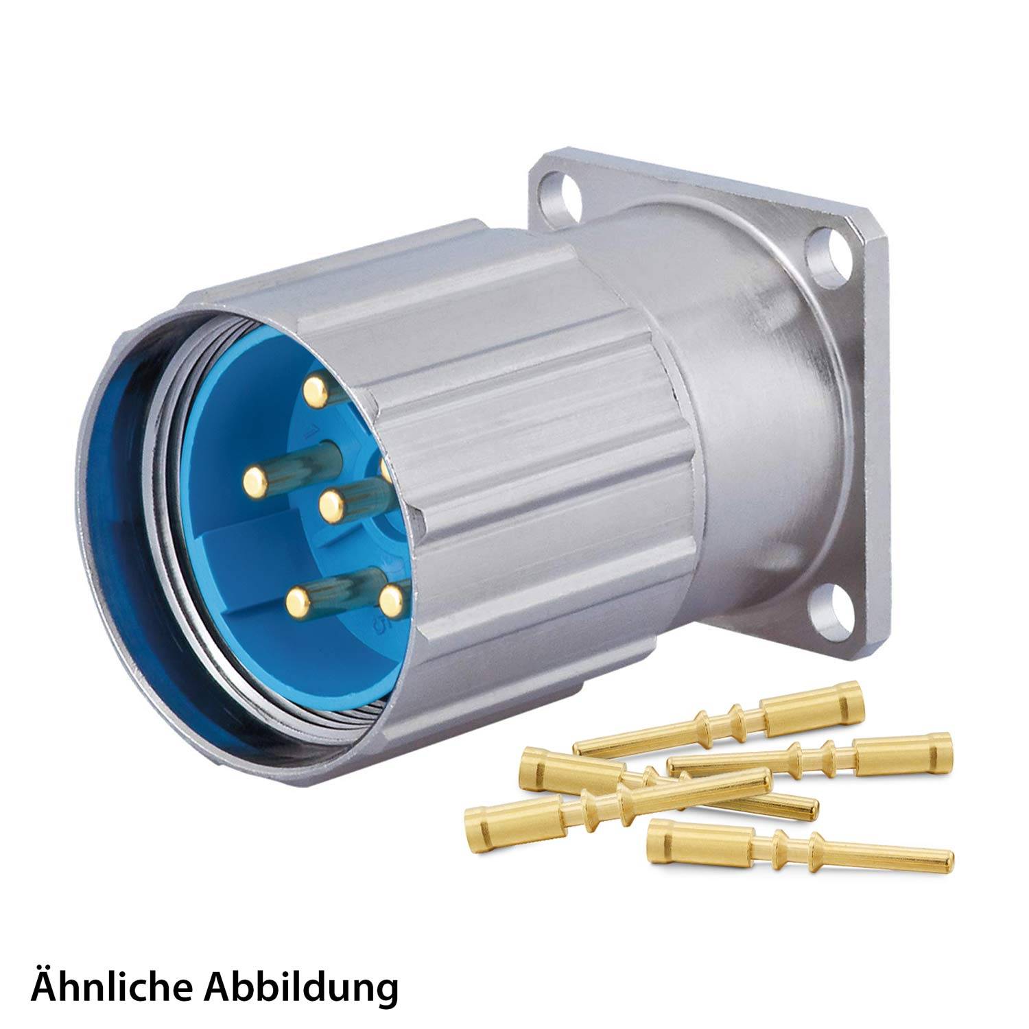 Ein metallischer kreisförmiger Stecker mit mehreren Goldstiften, gezeigt mit zusätzlichen losen Stiften in der Nähe. Text lautet 'Ähnliche Abbildung'.