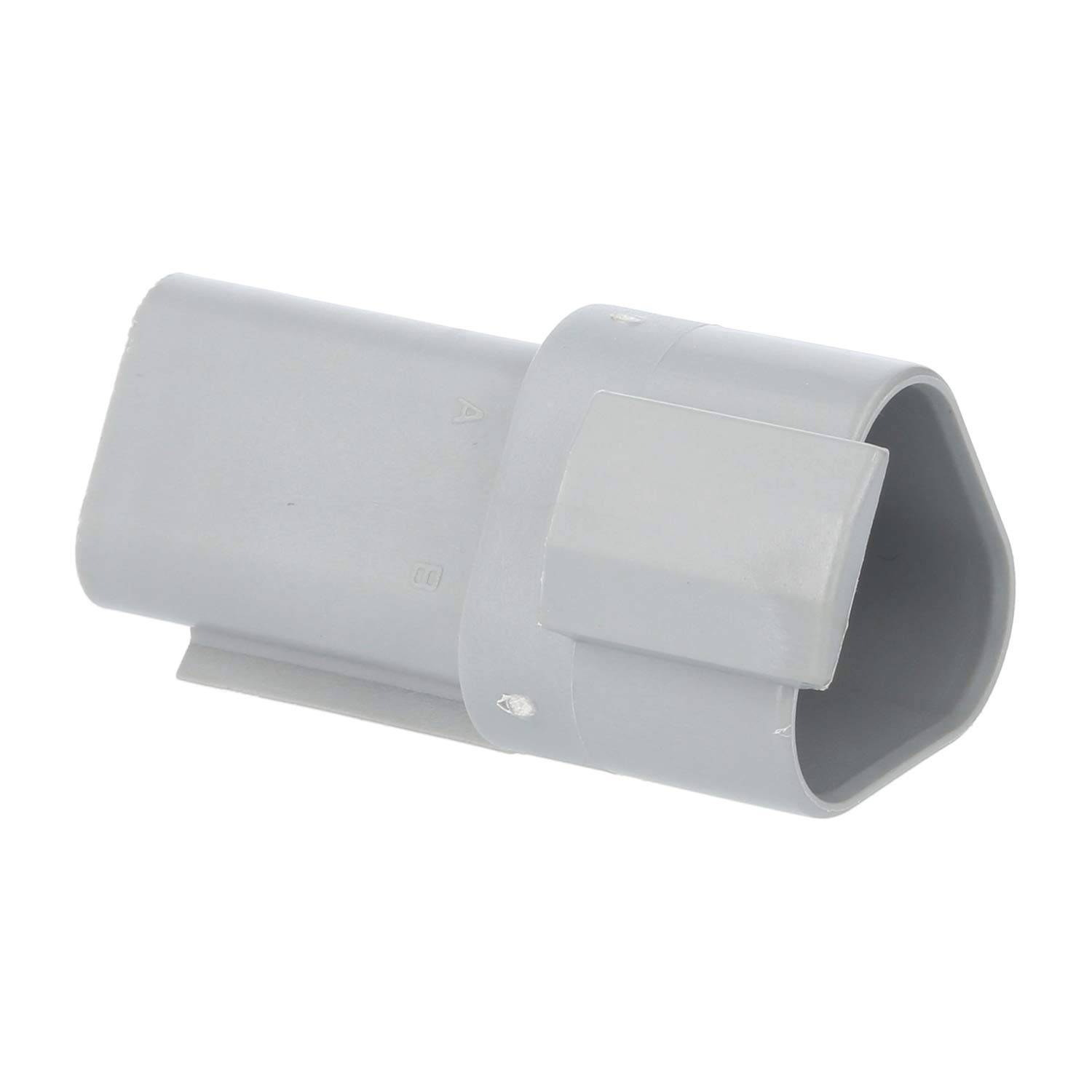 Ein grauer Kunststoffverbinder mit zylindrischer Form, der eine Verbindungsmechanik aufweist. Verwendet zum Verbinden von Rohren oder Kabeln.