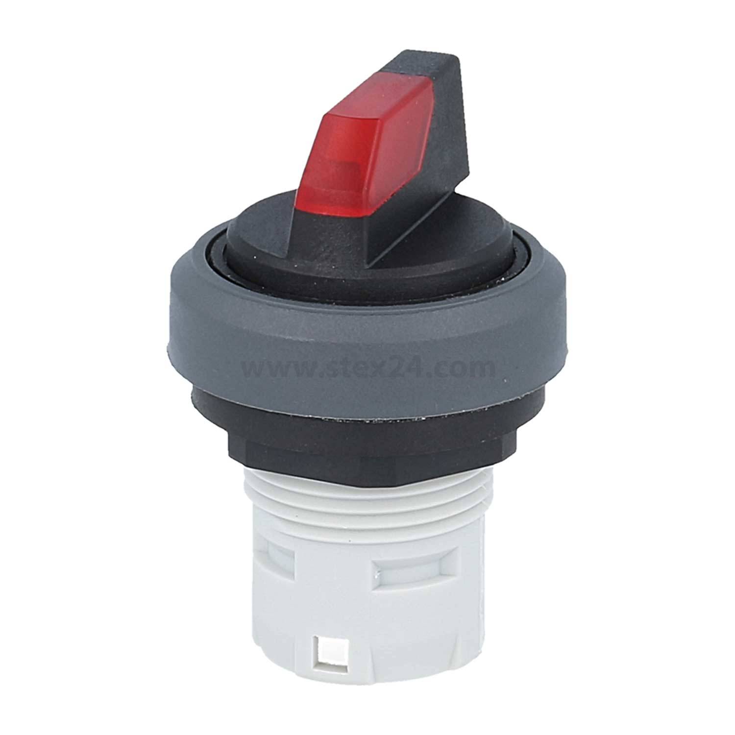 Ein rundes, graues und schwarzes Kontrollschalter mit rotem Indikator, für die Paneelmontage konzipiert.