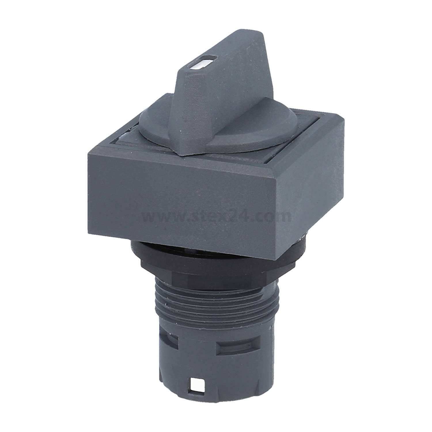 Ein grauer Drehschalter mit quadratischem Griff, montiert auf einer zylindrischen Basis.