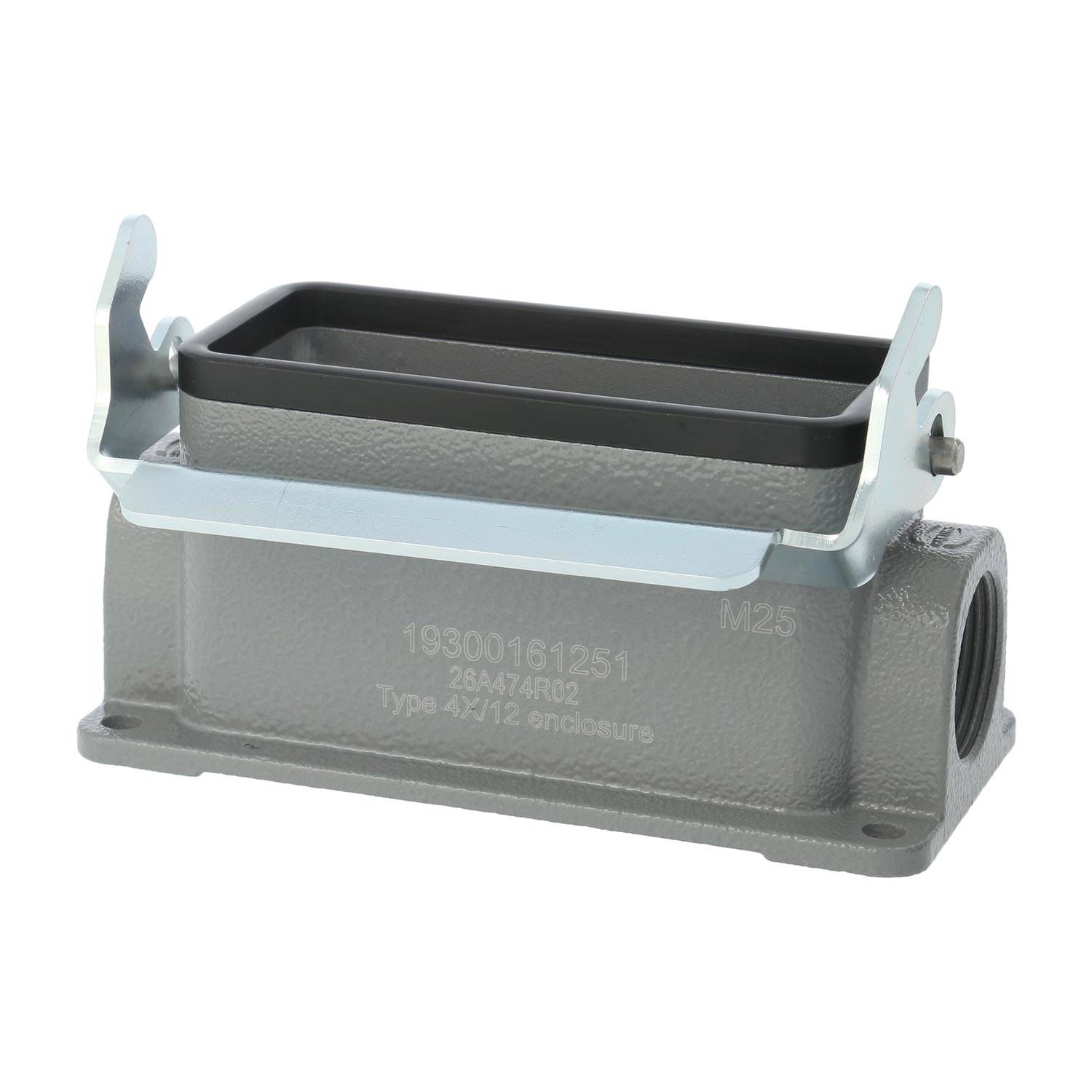 04300161251 HARTING Han 16B Sockelgehäuse niedrig, 1xM25 seitlicher Kabelabgang, mit 1 Längsbügel Verschraubung M25