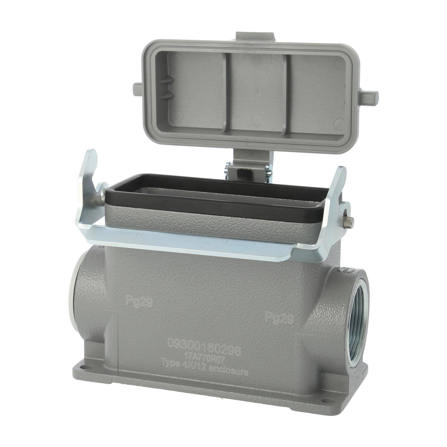 04300160266 HARTING Han 16B Sockelgehäuse hoch, 1xM25 seitlicher Kabelabgang, mit 1 Längsbügel mit Schutzkappe