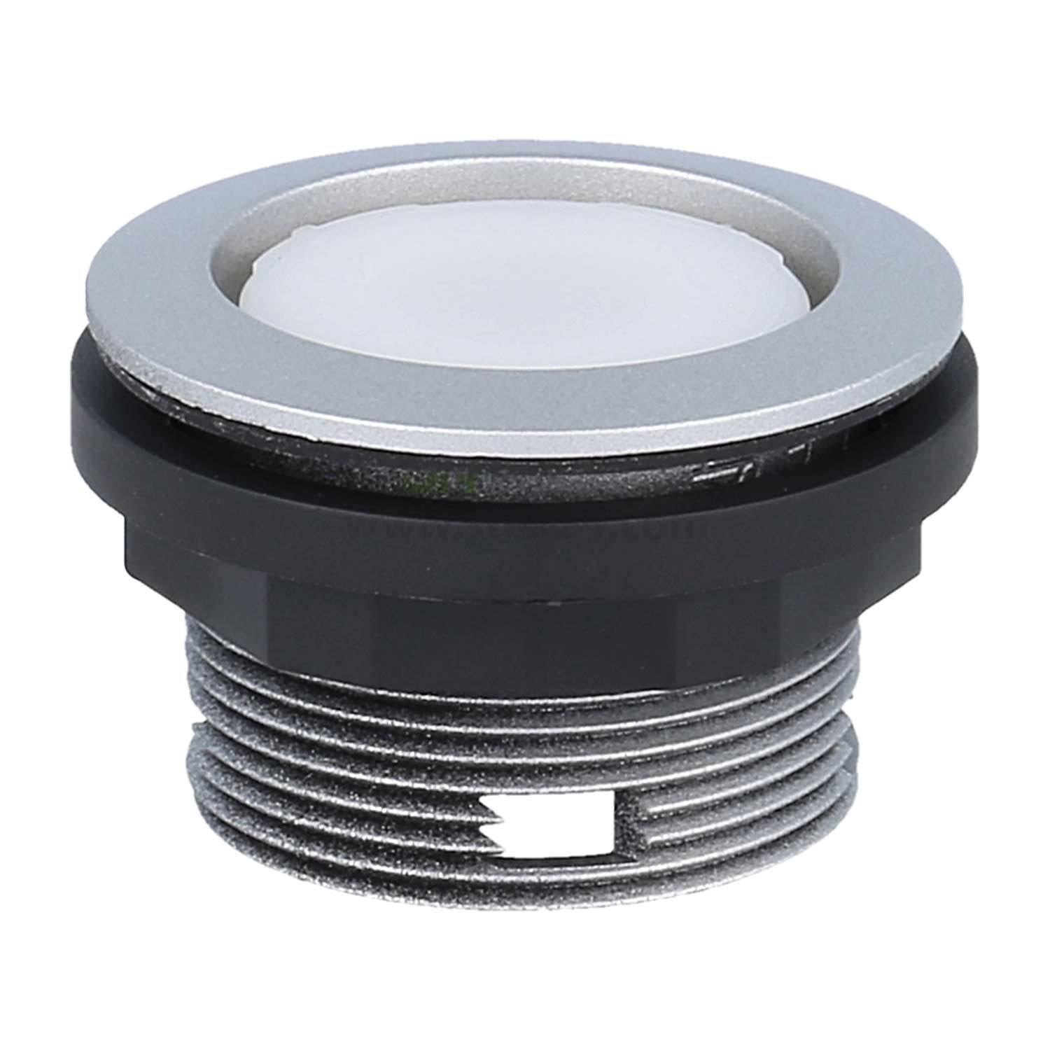 Ein Chrom-Zylinder-LED-Downlight mit weißem Zentrum, für Einbau konzipiert, auf weißem Hintergrund dargestellt.