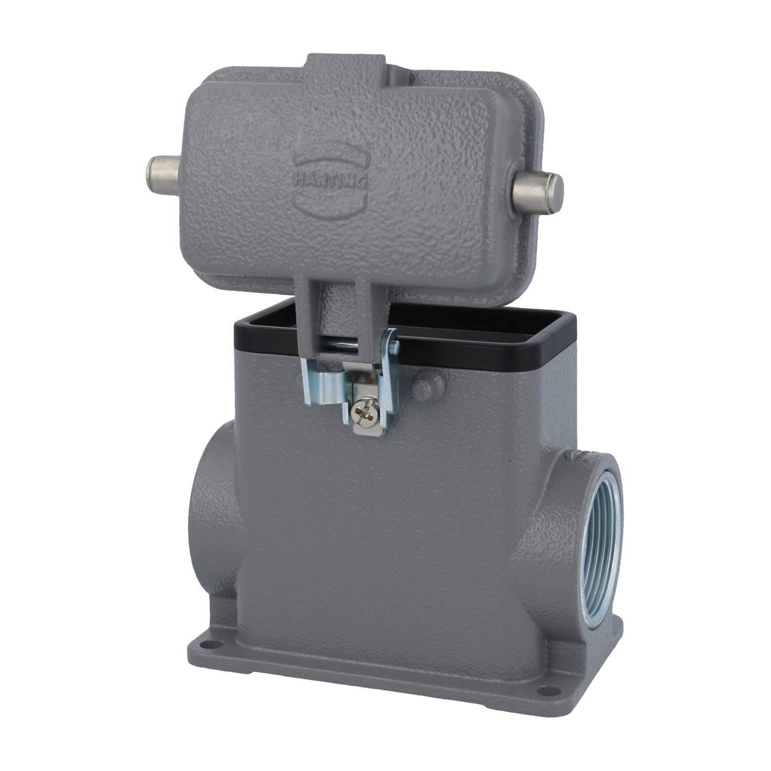 05300102262 HARTING Han 10B Sockelgehäuse hoch, 2xM32 seitlicher Kabelabgang, für 2 Bügel (am Oberteil) mit Schutzkappe