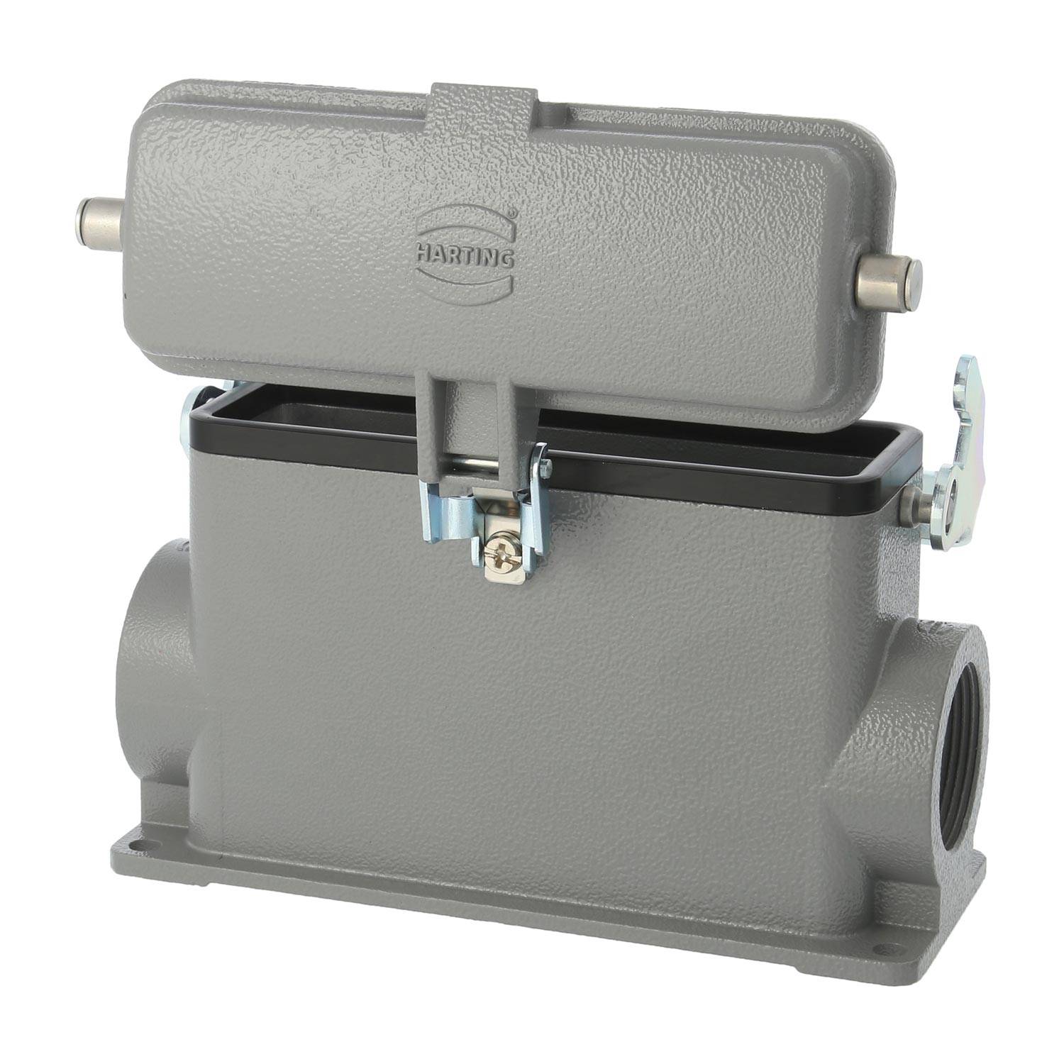 04300242267 HARTING Han 24B Sockelgehäuse hoch, 2xM40 seitlicher Kabelabgang, mit 1 Längsbügel mit Schutzkappe Metall -