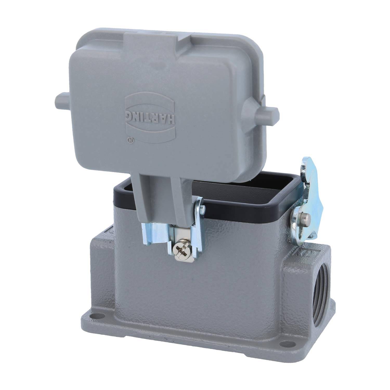 04300061296 HARTING Han 6B Sockelgehäuse niedrig, 2xPG16 seitlicher Kabelabgang, mit 1 Längsbügel mit Schutzkappe