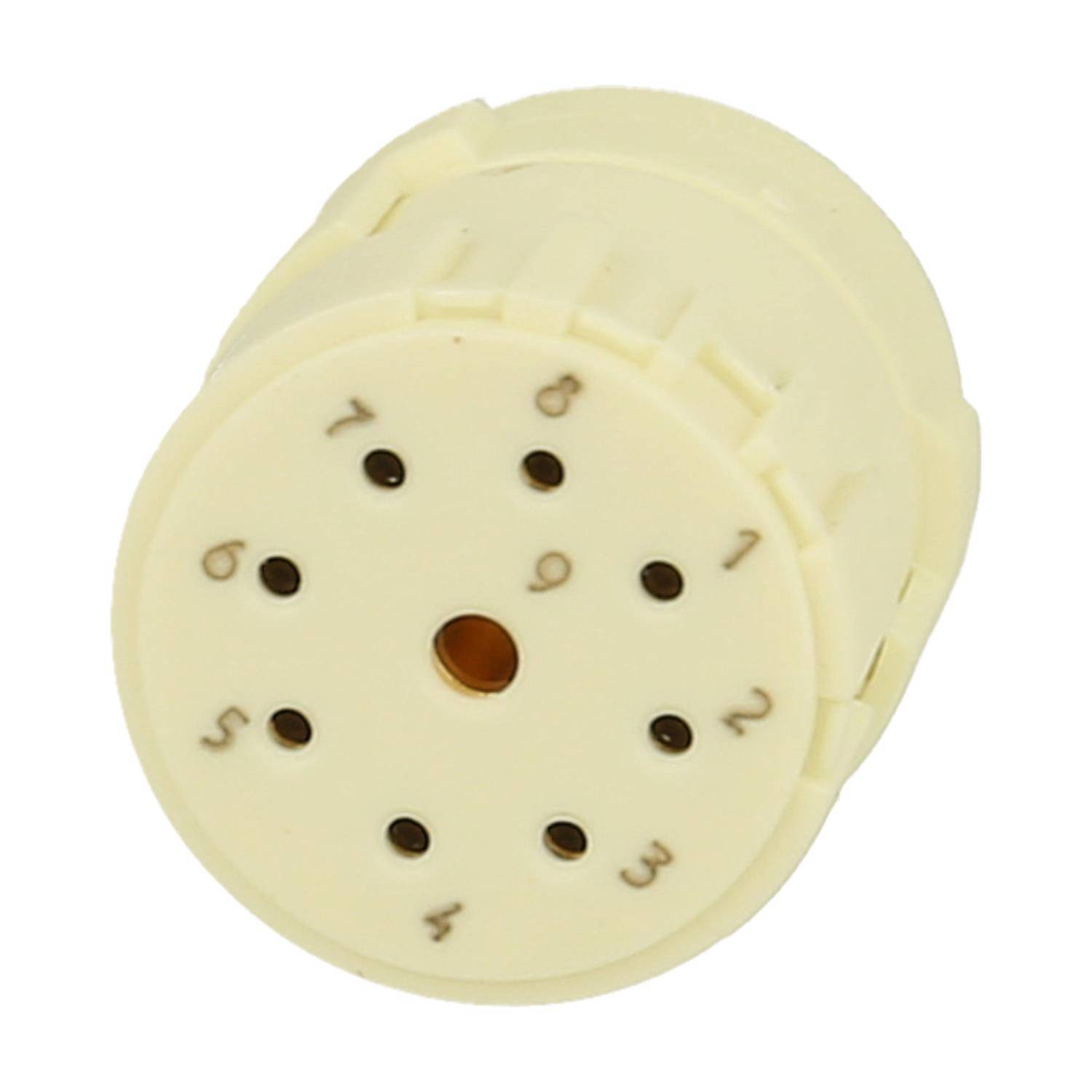 Ein beiger, zylindrischer Drehschalter mit nummerierten Positionen von 0 bis 9, der häufig zur Auswahl verschiedener Modi oder Einstellungen an einem Gerät verwendet wird.