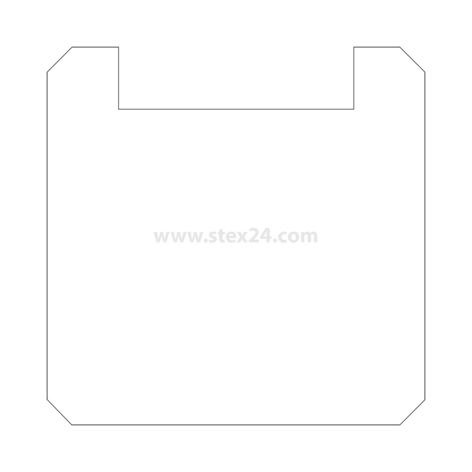 Logo von 'stex24.com' auf einem schlichten weißen Hintergrund, das eine minimalistische geometrische Form ähnlich einem unvollständigen Quadrat mit abgeschrägten Ecken darstellt.