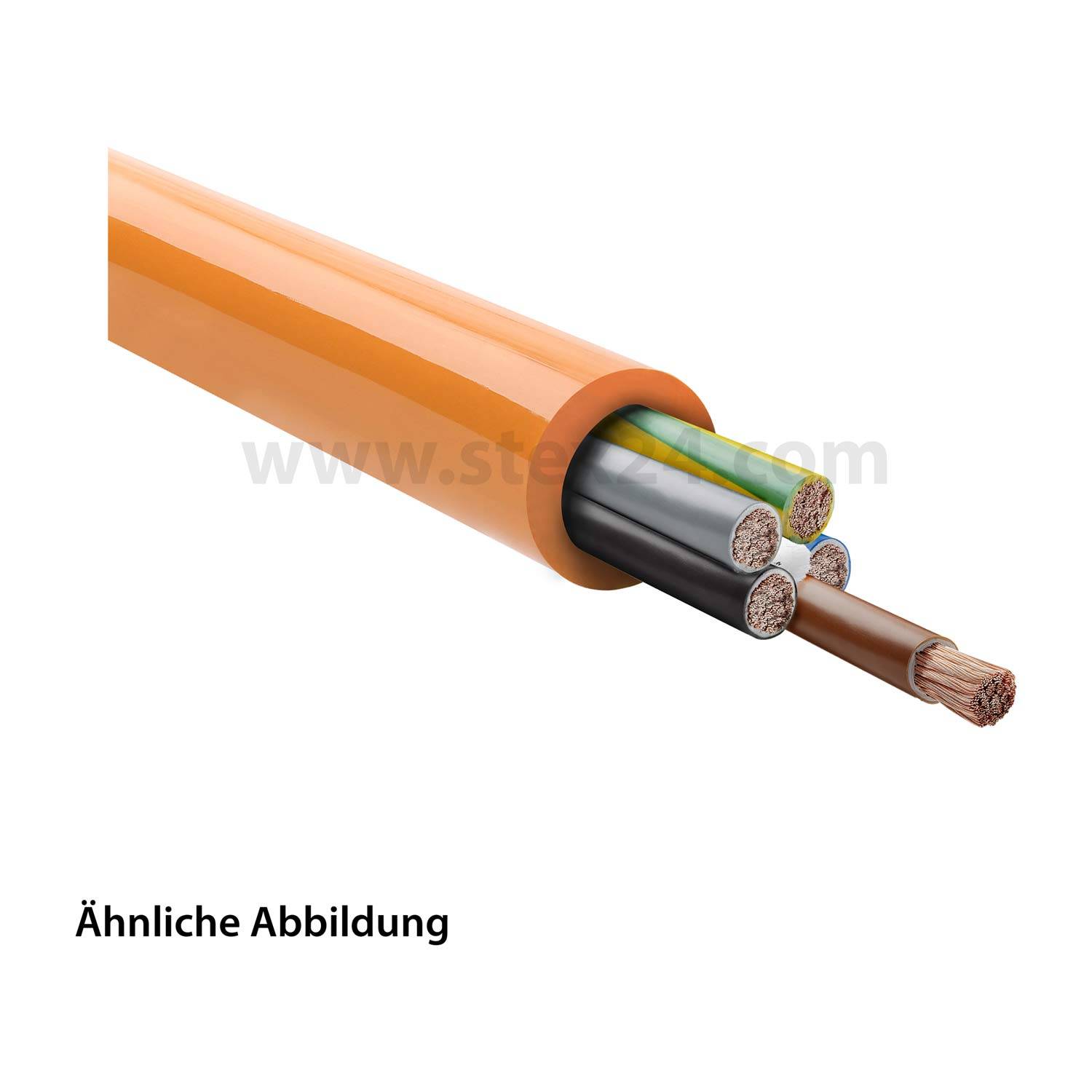 Eine Darstellung eines Querschnitts eines orangefarbenen Elektrokabels, das mehrere isolierte Drähte im Inneren zeigt. Beschriftung: Ähnliche Abbildung.