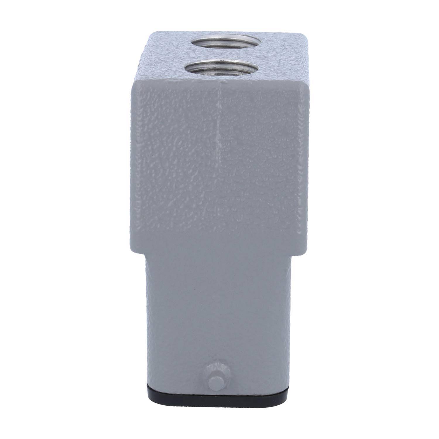 Ein silberner rechteckiger Doppel-Anspitzer mit zwei Löchern an der Oberseite für verschiedene Bleistiftgrößen.