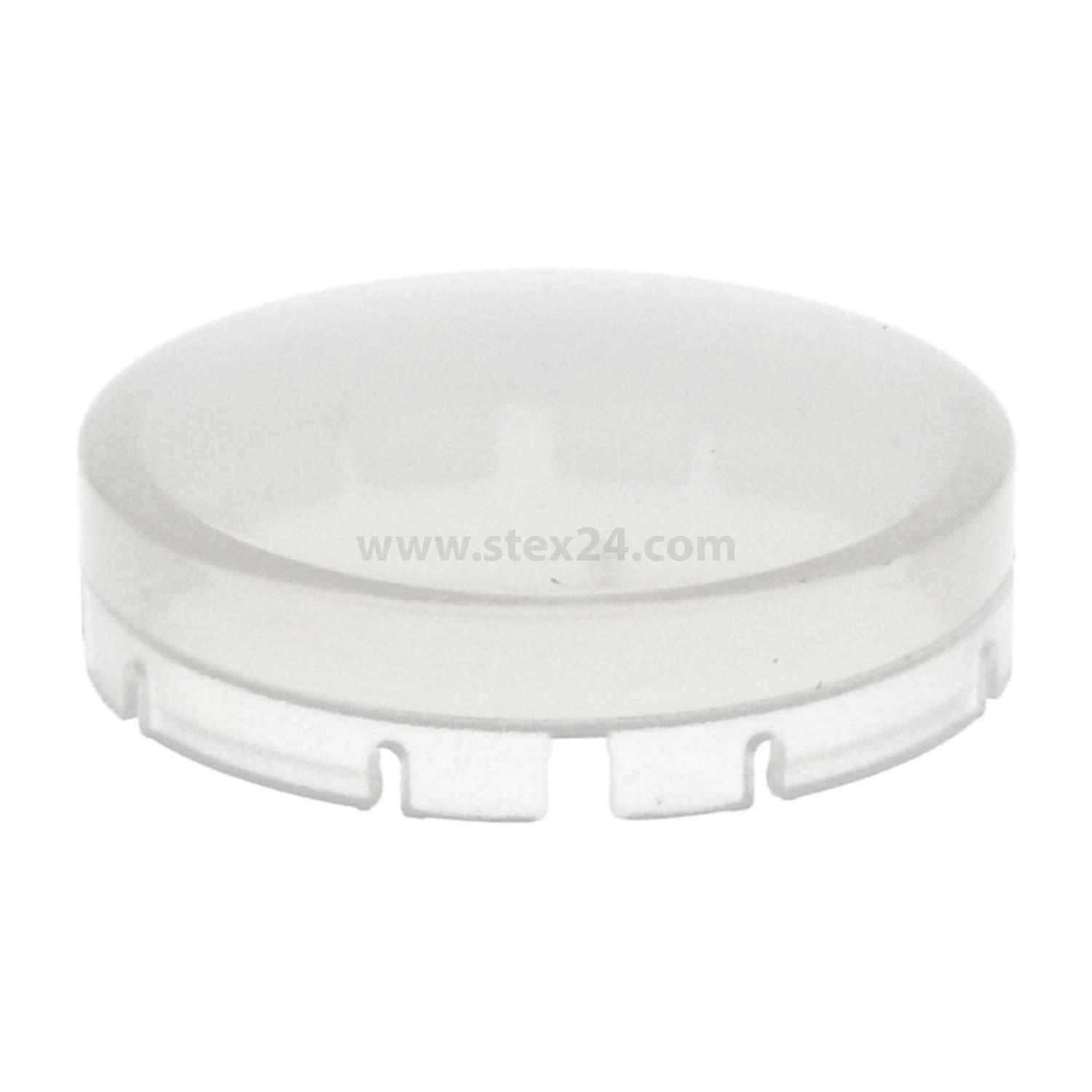 Ein transparenter, runder Kunststoffdeckel mit Laschen an den Kanten zum sicheren Verschließen, der dazu dient, kleine Behälter abzudecken.