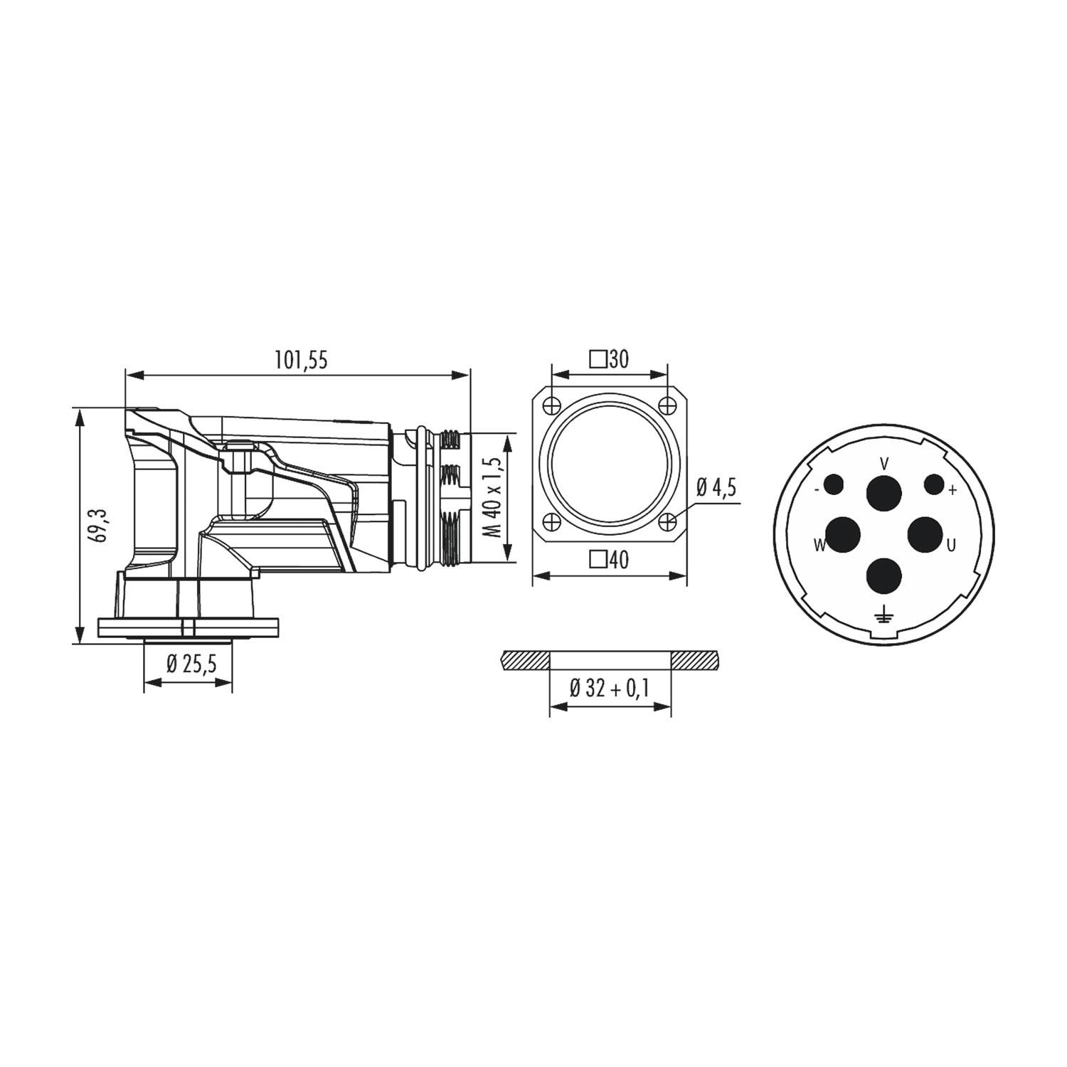 774902300S HUMMEL M40 Leistung Gerätesteckverbinder gewinkelt Stift drehbar um 330 Grad Crimpanschluss, Polzahl 3+2+PE