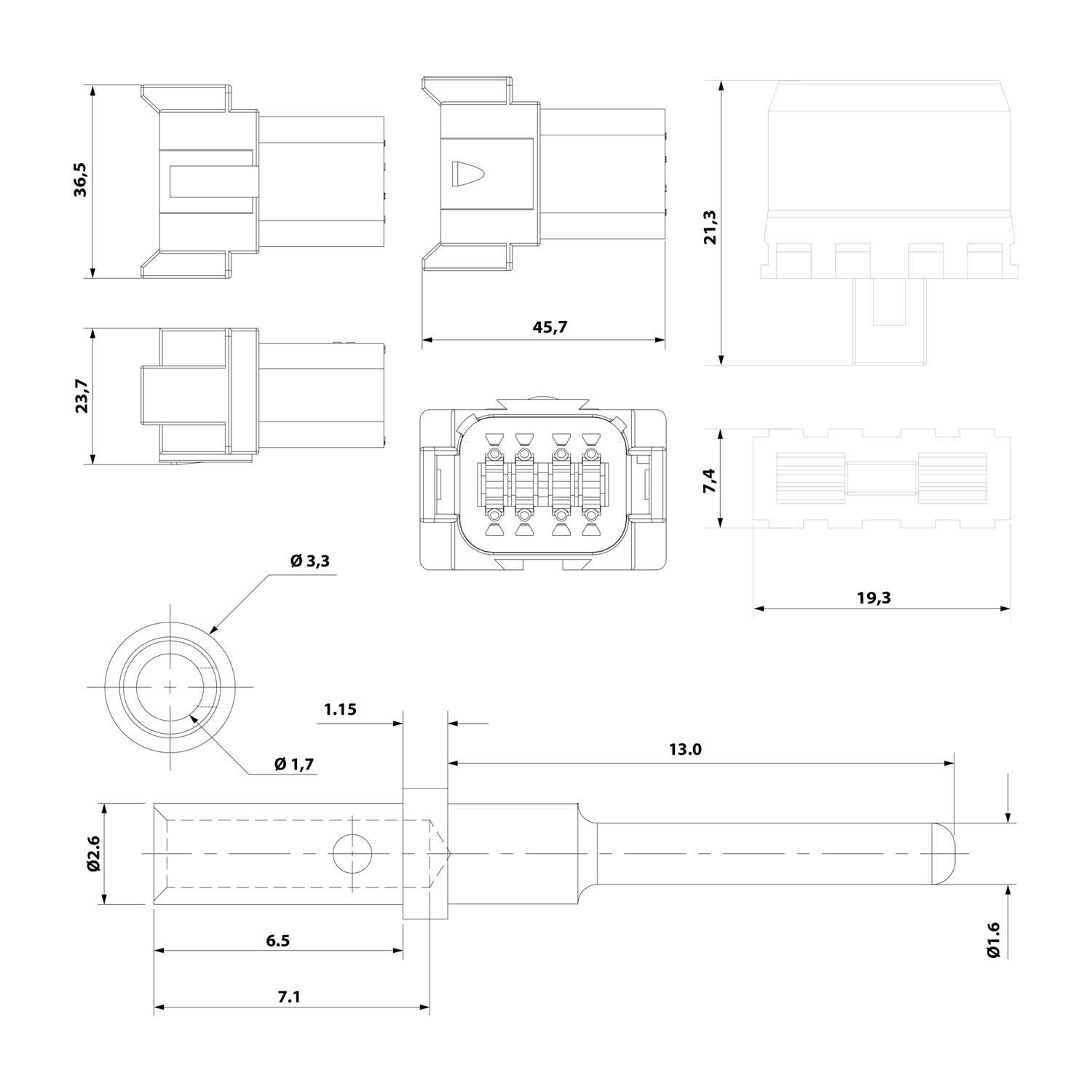 AT04-08PA-KIT01 Amphenol AS-8SM 101 SET-Kabelstecker AT-Serie Stift, Kodierung A, 8-polig, Crimpanschluss