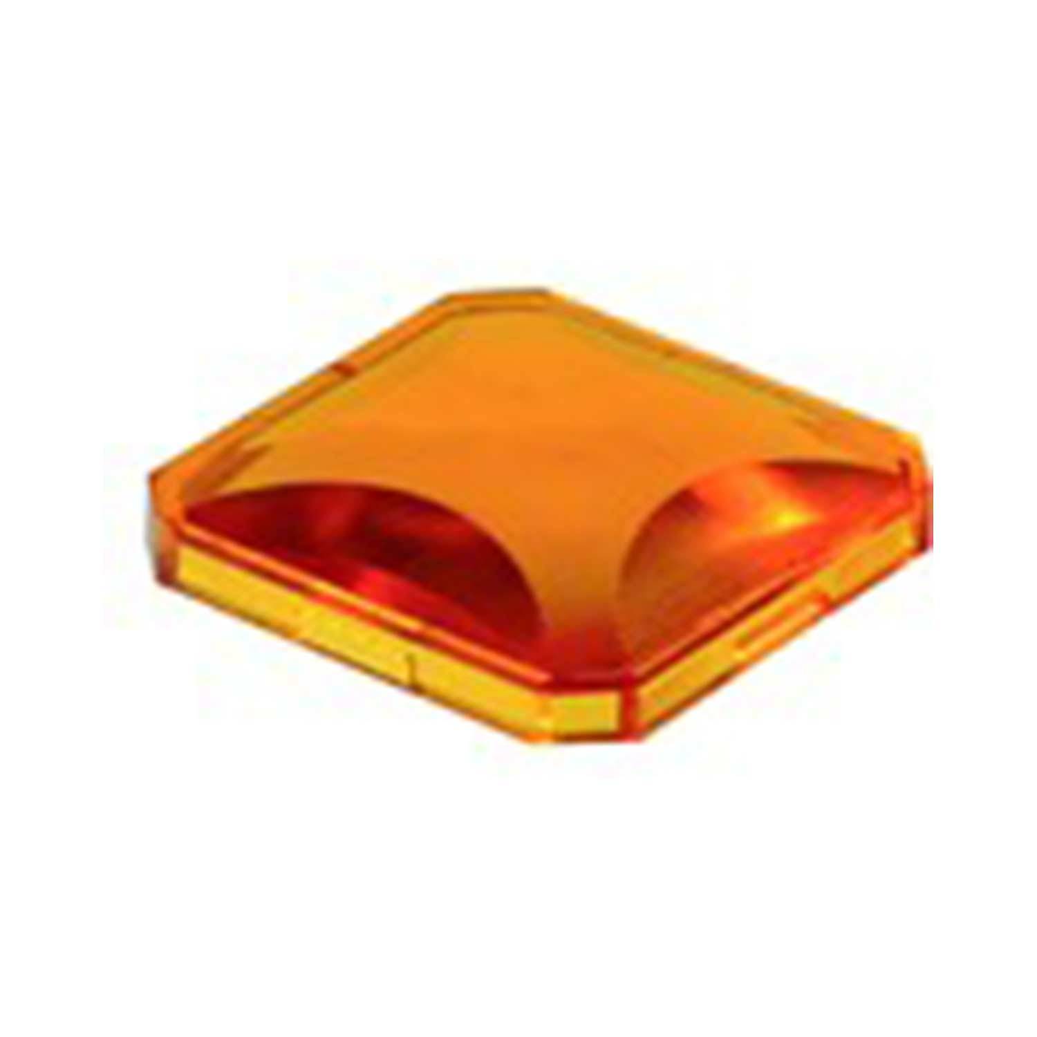 Ein orangefarbener quadratischer Reflexionsstraßenmarker.