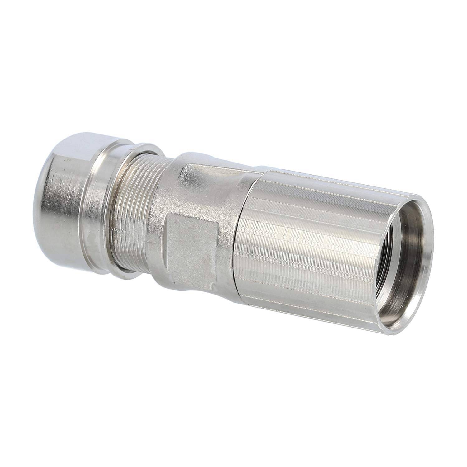 Metall-F-Typ Koaxialkabelstecker für TV und Internet mit Gewindedesign und offener Endseite für Drahtanschluss.