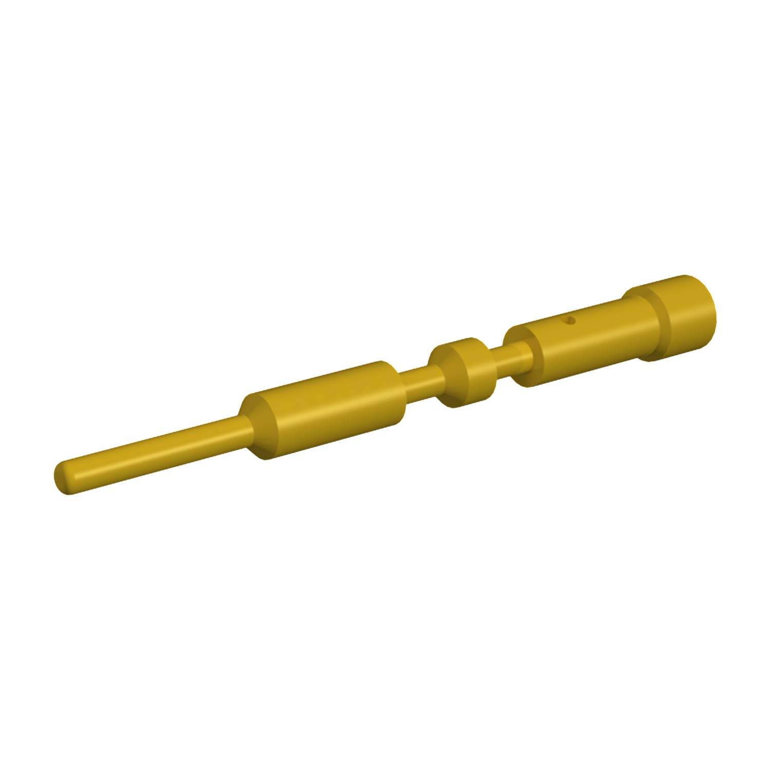 Ein 3D-Modell eines kleinen, zylindrischen, goldfarben Pins mit unterschiedlichen Durchmessern und Abschnitten, der in mechanischen oder elektronischen Komponenten verwendet wird.