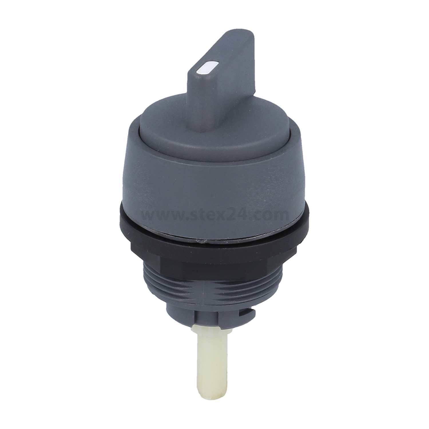 Ein grauer Drehschalter mit einem Kunststoffhebel, zur Paneelmontage konzipiert, vor einem weißen Hintergrund dargestellt.