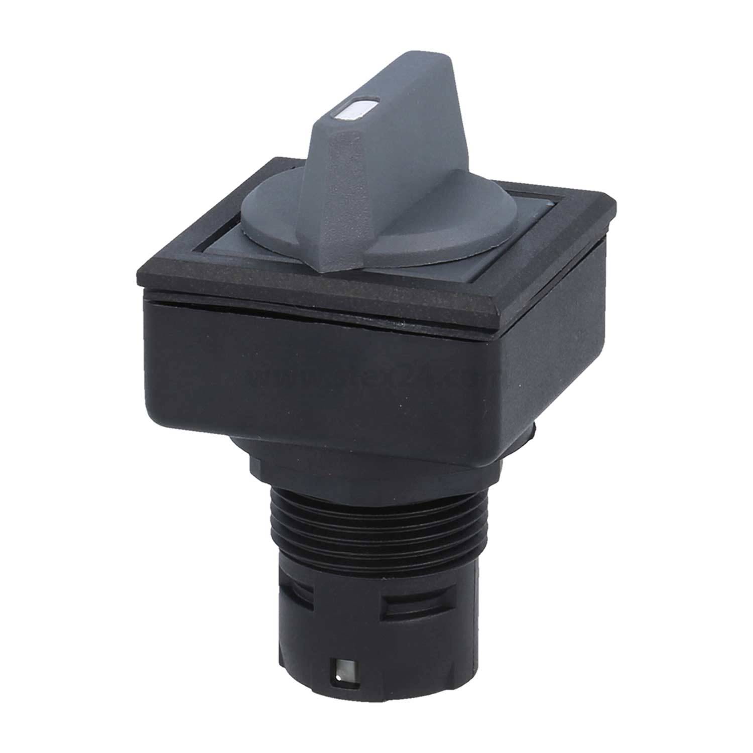 Ein quadratischer industrieller Schalter mit einem flachen, rechteckigen Umschalter in der Mitte zur Steuerung von Maschinen oder Ausrüstung.