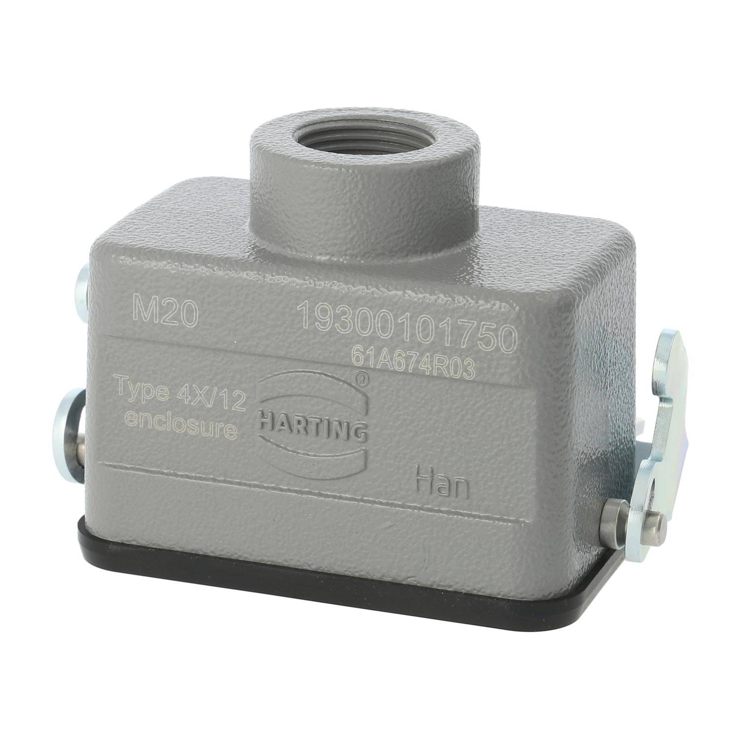 04300101750 HARTING Han 10B Kupplungsgehäuse niedrig, 1xM20 gerader Kabelabgang, mit 1 Längsbügel Verschraubung M20