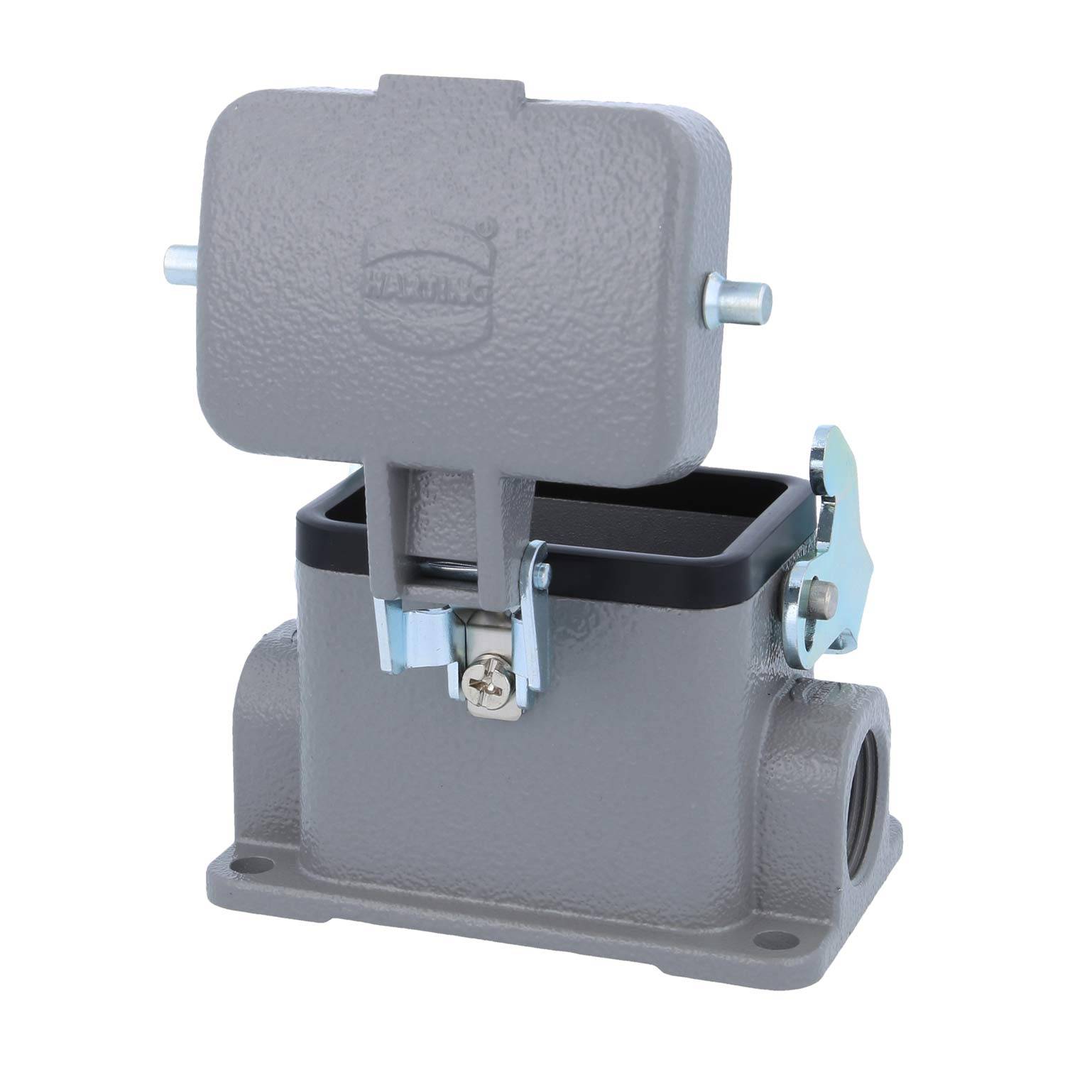 04300062262 HARTING Han 6B Sockelgehäuse niedrig, 2xM20 seitlicher Kabelabgang, mit 1 Längsbügel mit Schutzkappe Metall