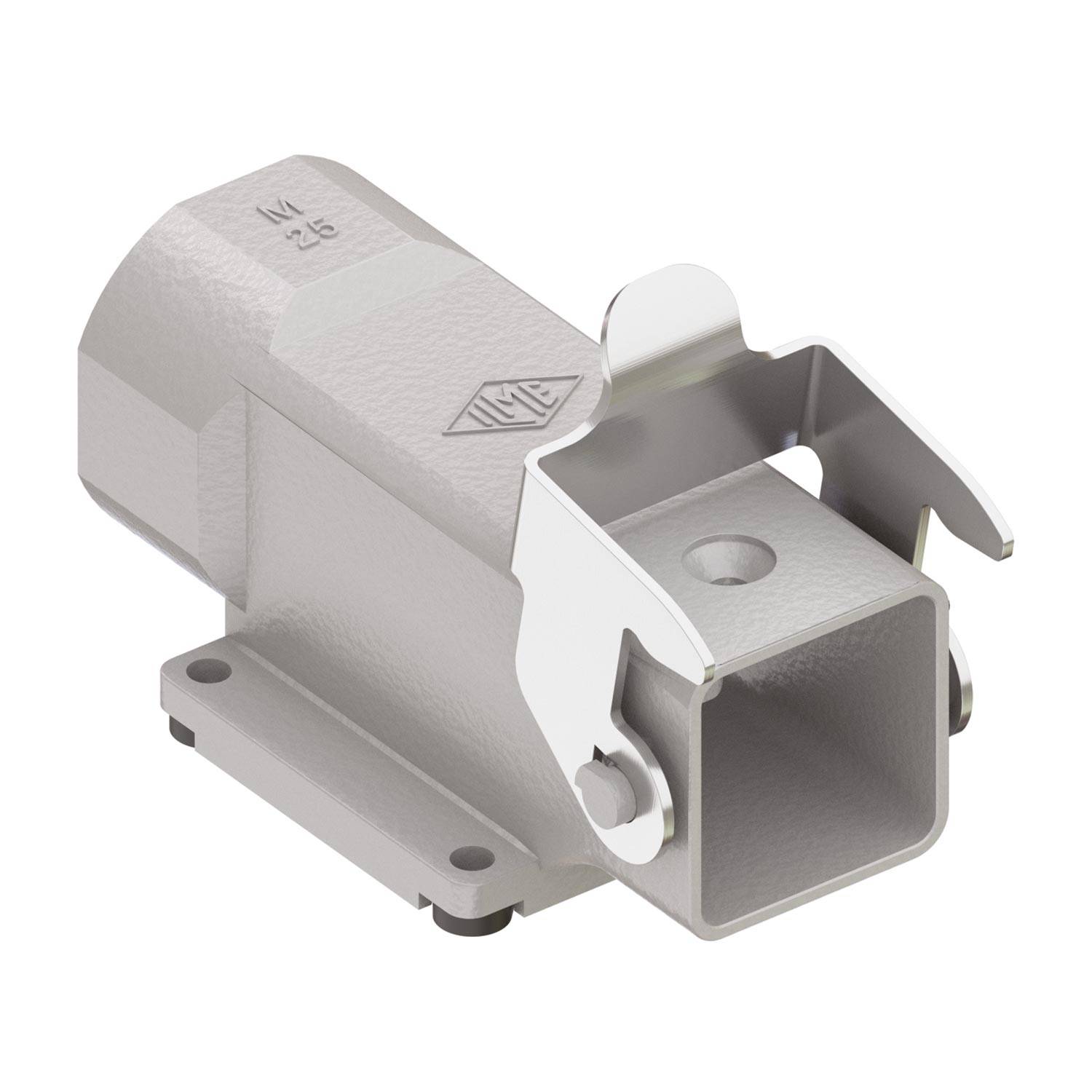 Rechteckiges Metallverbindergehäuse mit Verriegelung, für industrielle Anwendungen konzipiert, mit IHQ 216-Markierung auf der Oberfläche.