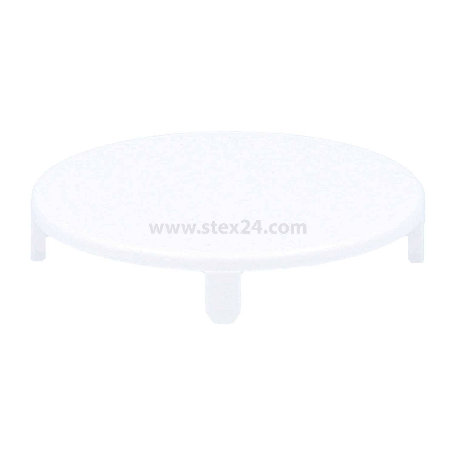 Auf einer kreisförmigen, weißen Scheibe ist 'www.stex24.com' zu lesen. Unter der Scheibe befinden sich drei kleine Beine oder Vorsprünge. Der Hintergrund ist schlicht weiß.