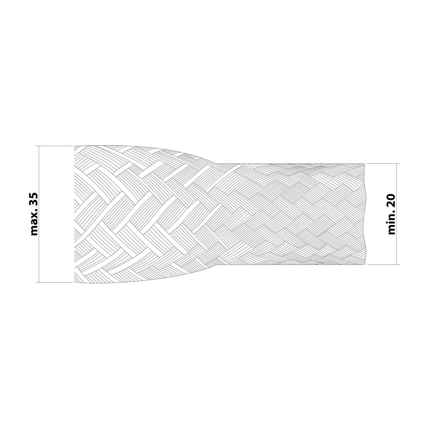 Geflochtenes Musterdesign mit Maßangaben: maximal 3,5 und minimal 2,0.