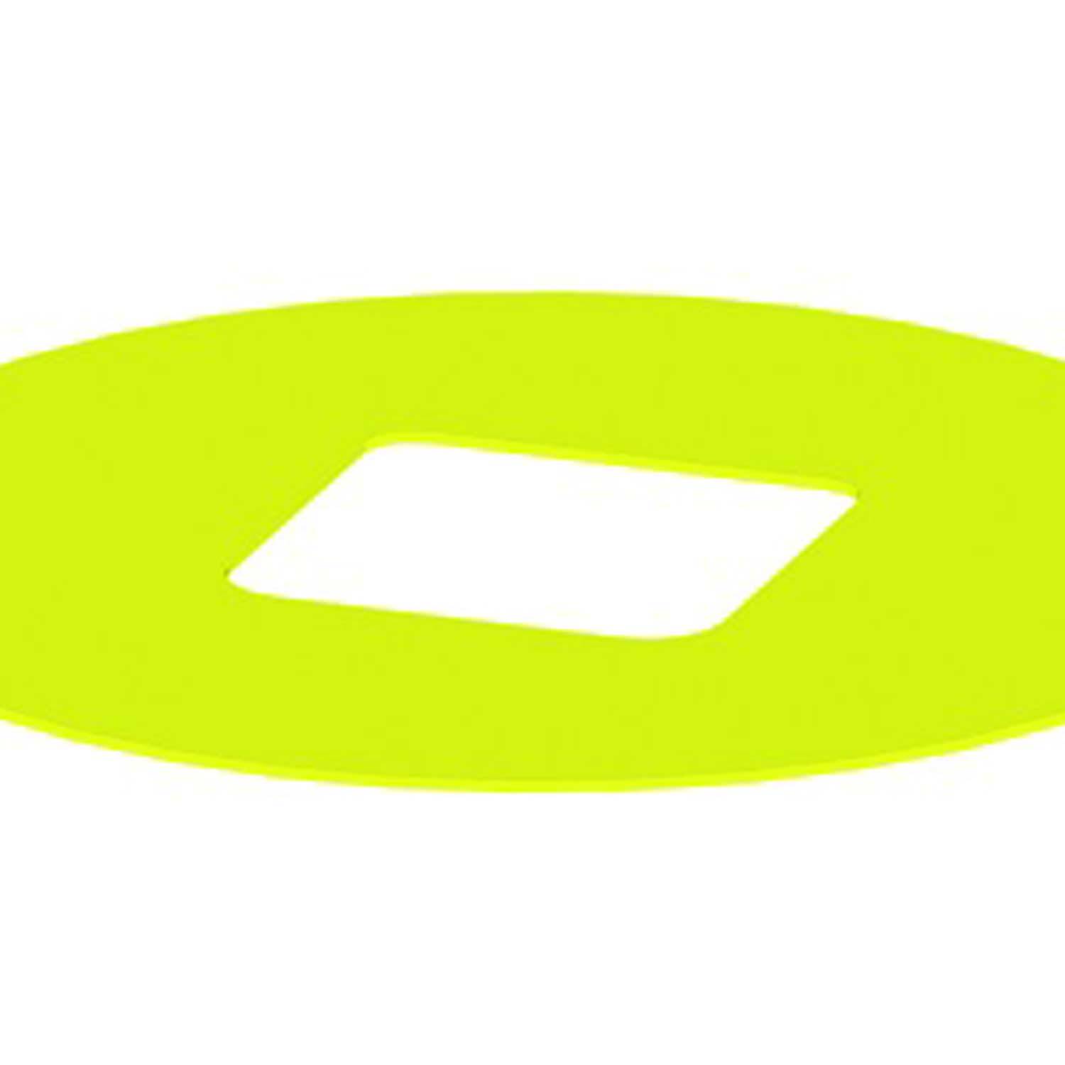 Eine leuchtend gelbe ovale Form mit einem rechteckigen Ausschnitt in der Mitte.