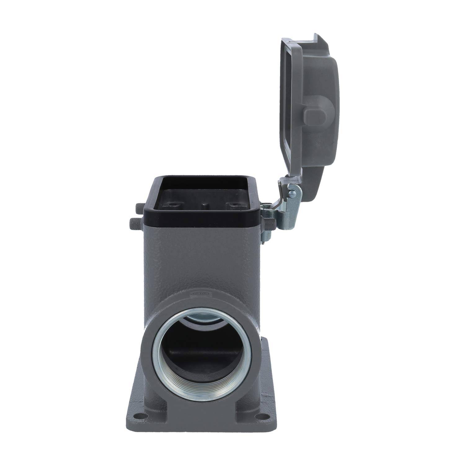 19300100267 HARTING Han 10B Sockelgehäuse hoch, 2xM32 seitlicher Kabelabgang, für 2 Bügel (am Oberteil) mit Schutzkappe