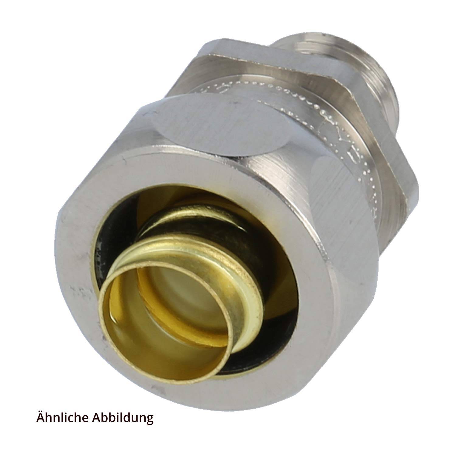 Ein 'Ähnliche Abbildung' zeigt einen Metallverbinder, wahrscheinlich für Kabel oder Schläuche, mit Gewinde und einer kreisförmigen Öffnung.