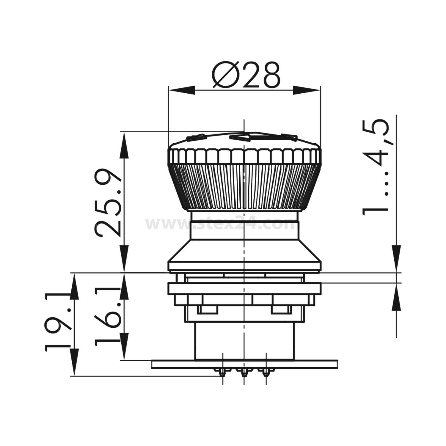 FRVKZL Georg Schlegel Not-Aus-Schalter / Not-Halt-Taster beleuchtbar, rund, SHORTRON Zwischenbau Einbautiefe 16,2mm -